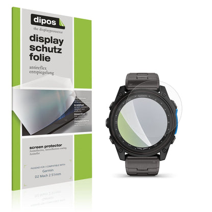 Matte Displayschutzfolie von dipos passend für Garmin D2 Mach 2 51mm, präziser Zuschnitt und blasenfrei montiert