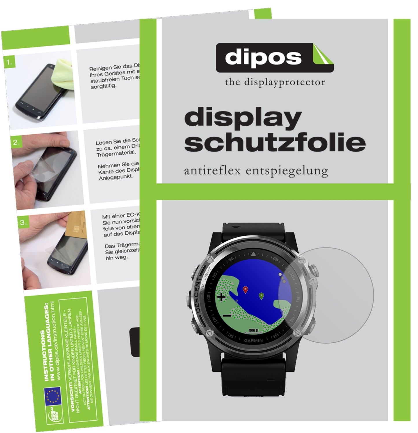 Matte Displayschutzfolie von dipos passend für Garmin Descent Mk1, präziser Zuschnitt und blasenfrei montiert