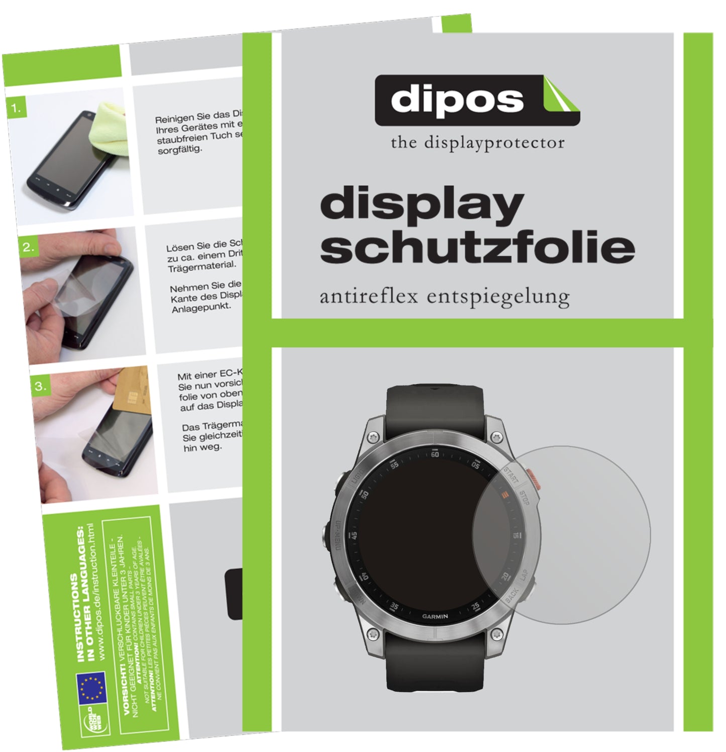 Matte Displayschutzfolie von dipos passend für Garmin Epix Gen 2, präziser Zuschnitt und blasenfrei montiert