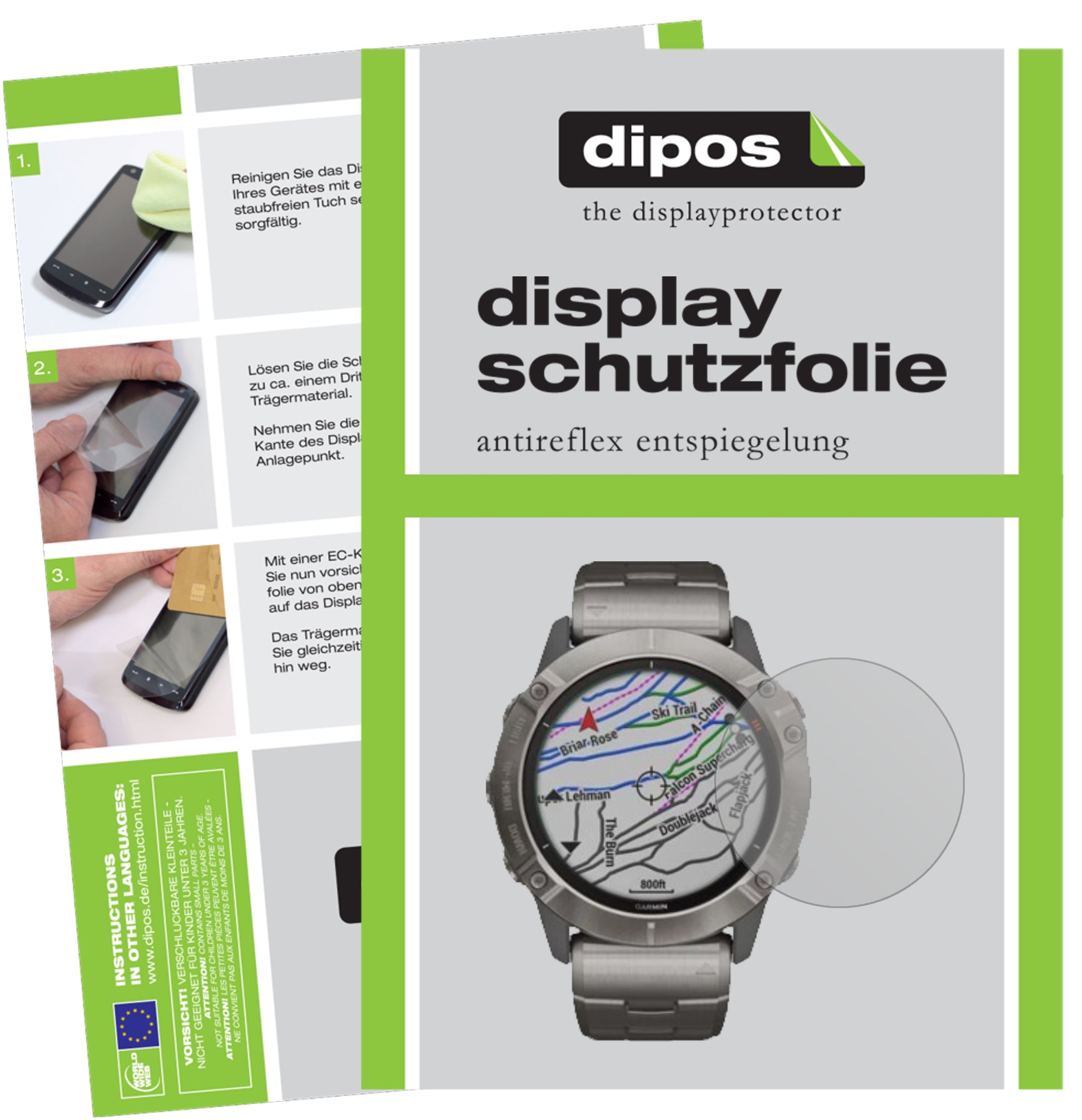 Matte Displayschutzfolie von dipos passend für Garmin fenix 6X Pro, präziser Zuschnitt und blasenfrei montiert