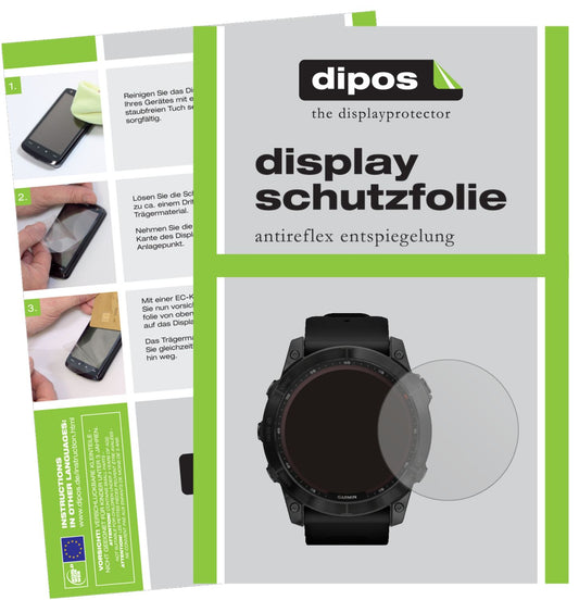 Matte Displayschutzfolie von dipos passend für Garmin Fenix 7 (47 mm), präziser Zuschnitt und blasenfrei montiert
