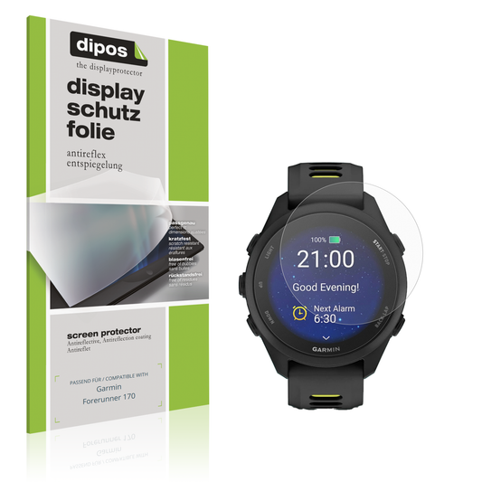Matte Displayschutzfolie von dipos passend für Garmin Forerunner 170, präziser Zuschnitt und blasenfrei montiert