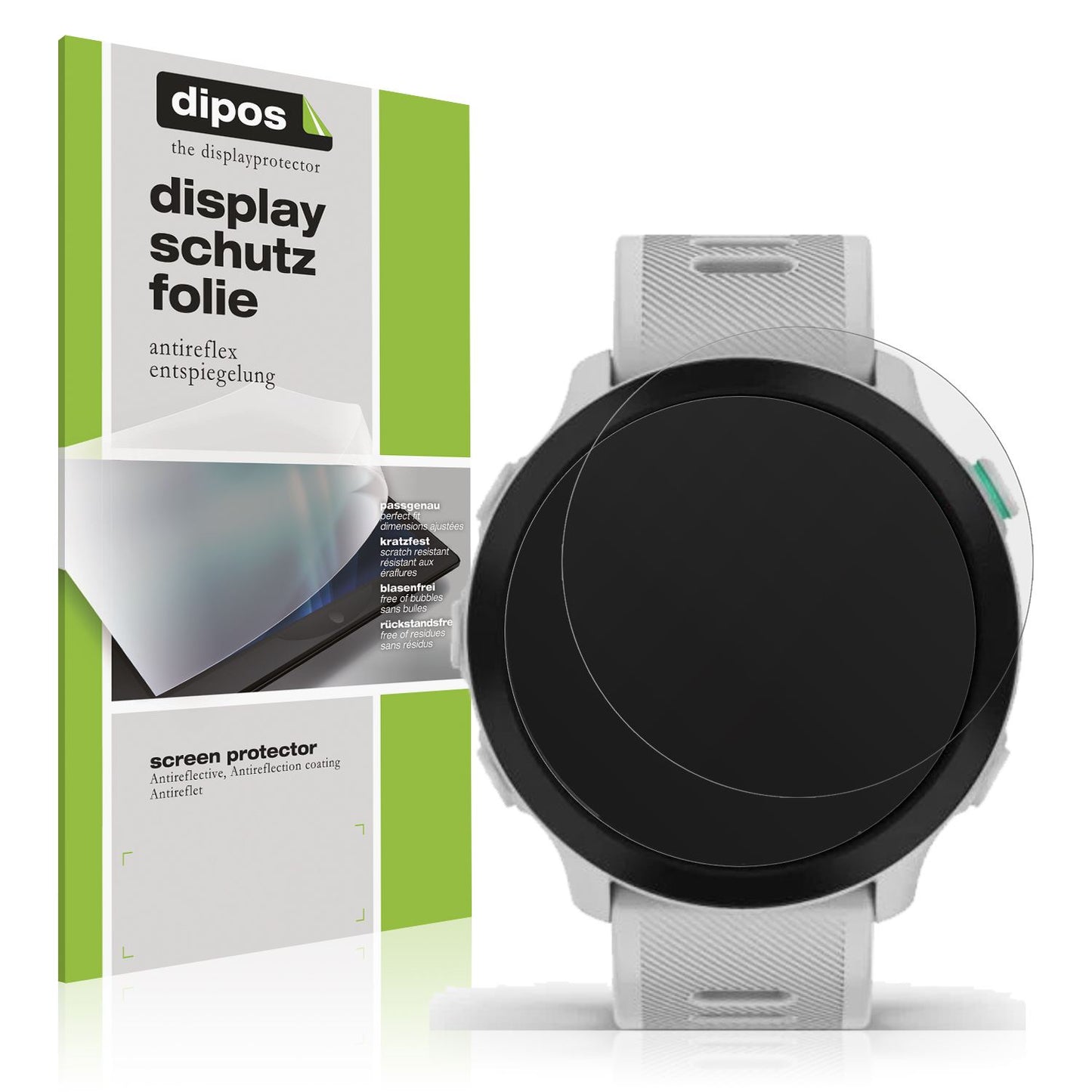 Matte Displayschutzfolie von dipos passend für Garmin Forerunner 55, präziser Zuschnitt und blasenfrei montiert