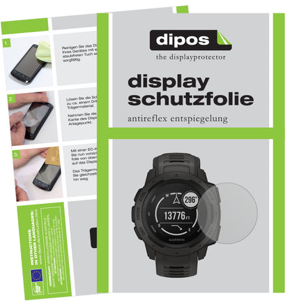 Matte Displayschutzfolie von dipos passend für Garmin Instinct, präziser Zuschnitt und blasenfrei montiert