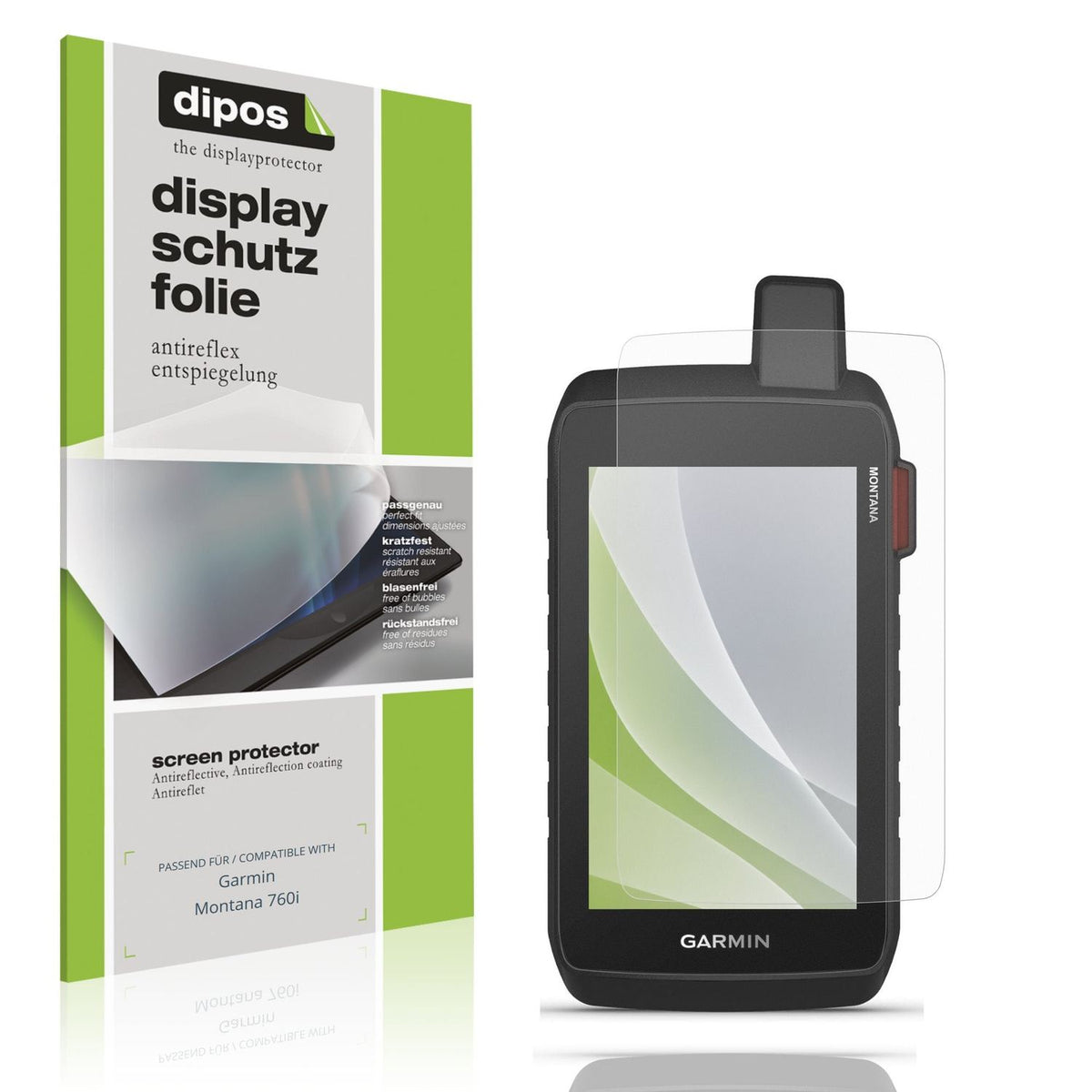 Matte Displayschutzfolie von dipos passend für Garmin Montana 760i, präziser Zuschnitt und blasenfrei montiert