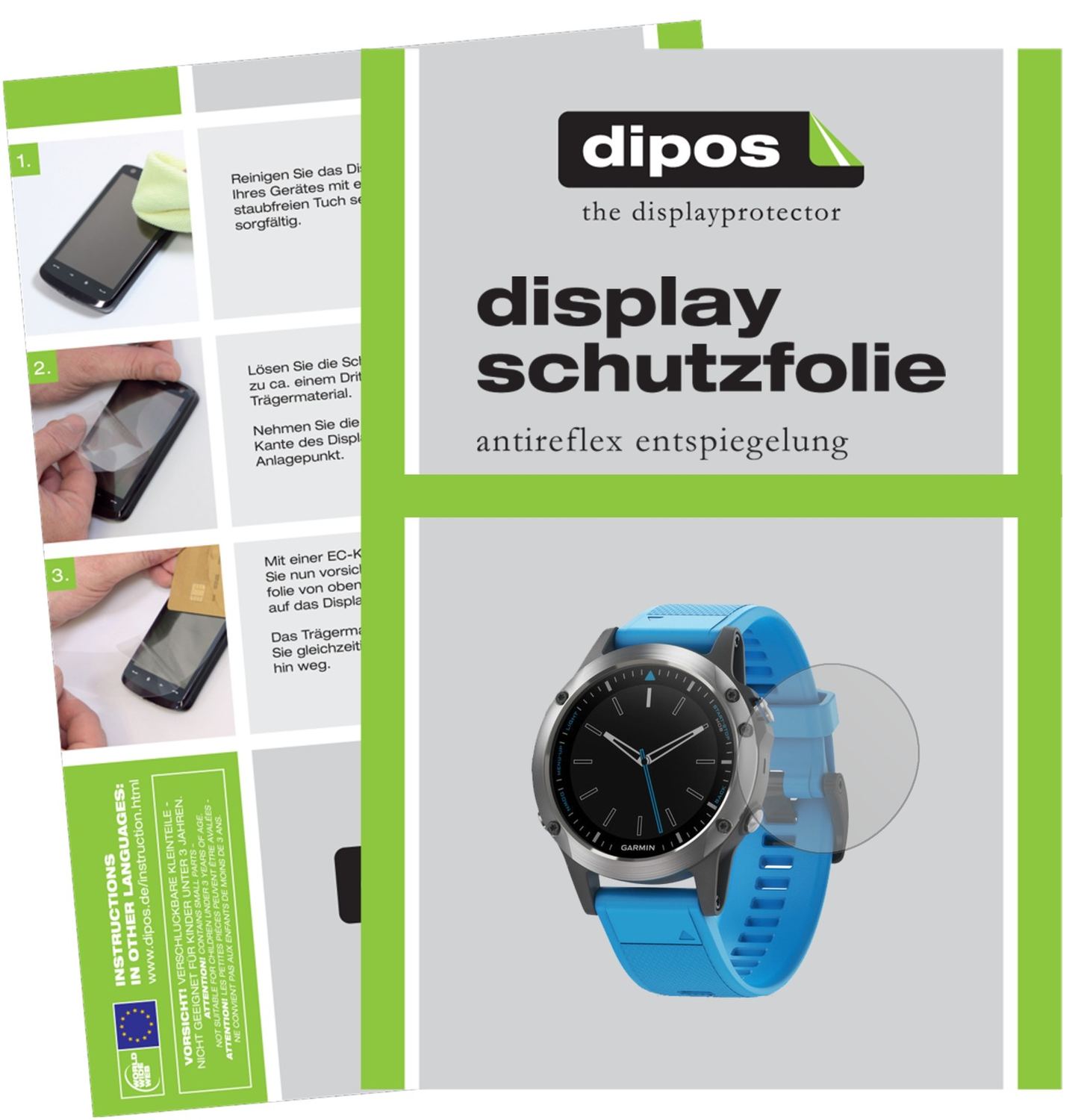 Matte Displayschutzfolie von dipos passend für Garmin quatix 5 Pro, präziser Zuschnitt und blasenfrei montiert