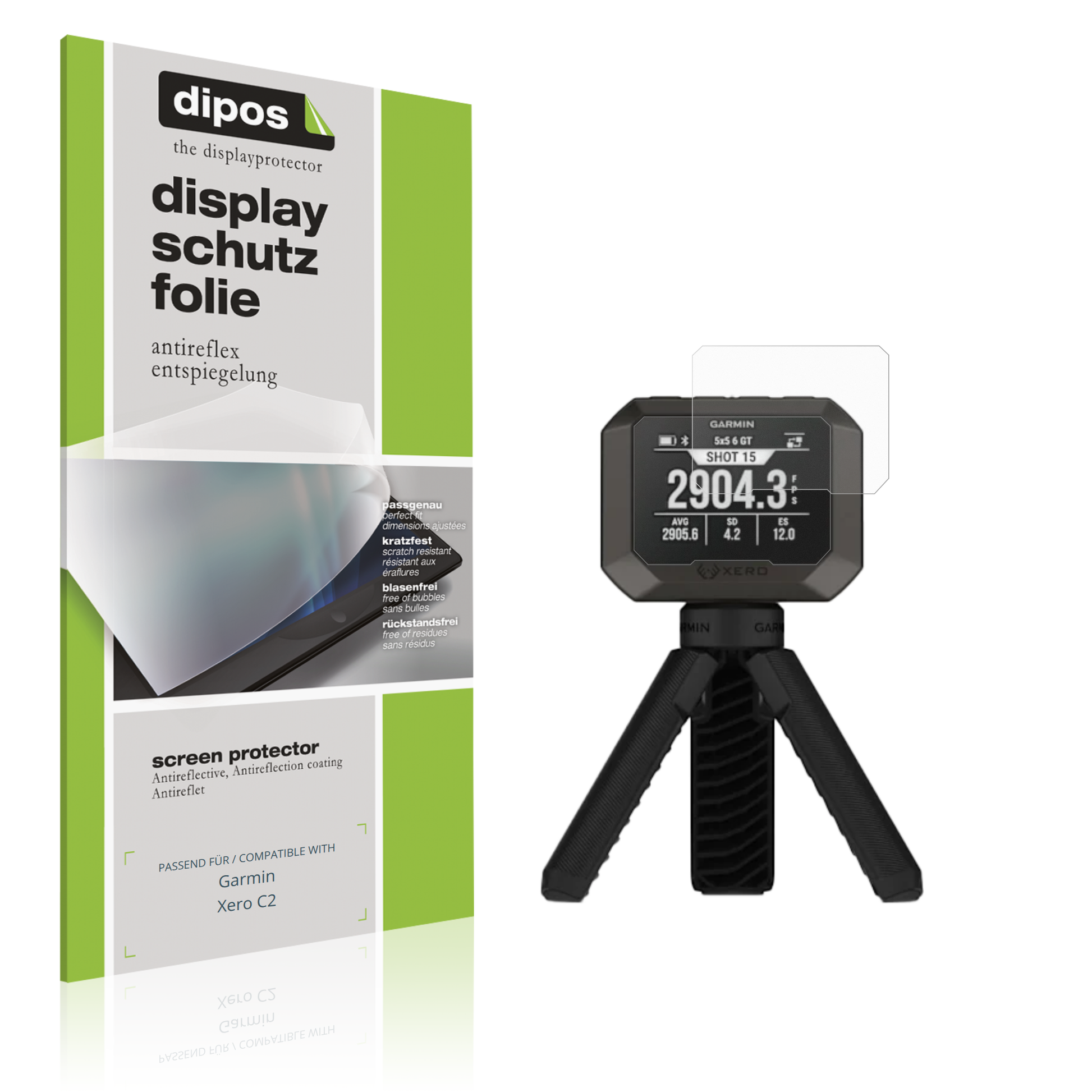 Matte Displayschutzfolie von dipos passend für Garmin Xero C2, präziser Zuschnitt und blasenfrei montiert