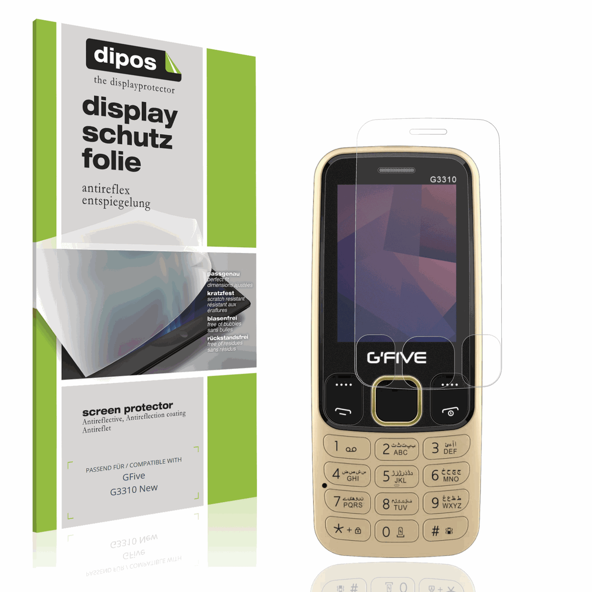 Matte Displayschutzfolie von dipos passend für GFive G3310 New, präziser Zuschnitt und blasenfrei montiert