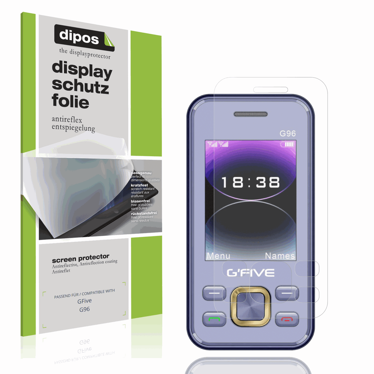 Matte Displayschutzfolie von dipos passend für GFive G96, präziser Zuschnitt und blasenfrei montiert