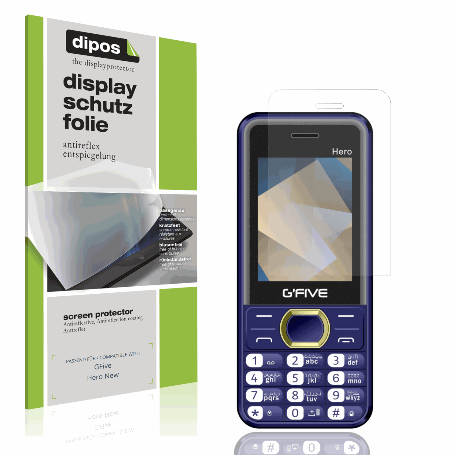 Matte Displayschutzfolie von dipos passend für GFive Hero New, präziser Zuschnitt und blasenfrei montiert