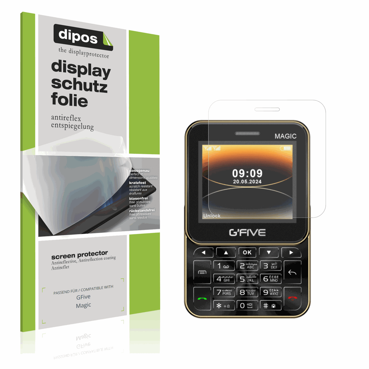 Matte Displayschutzfolie von dipos passend für GFive Magic, präziser Zuschnitt und blasenfrei montiert
