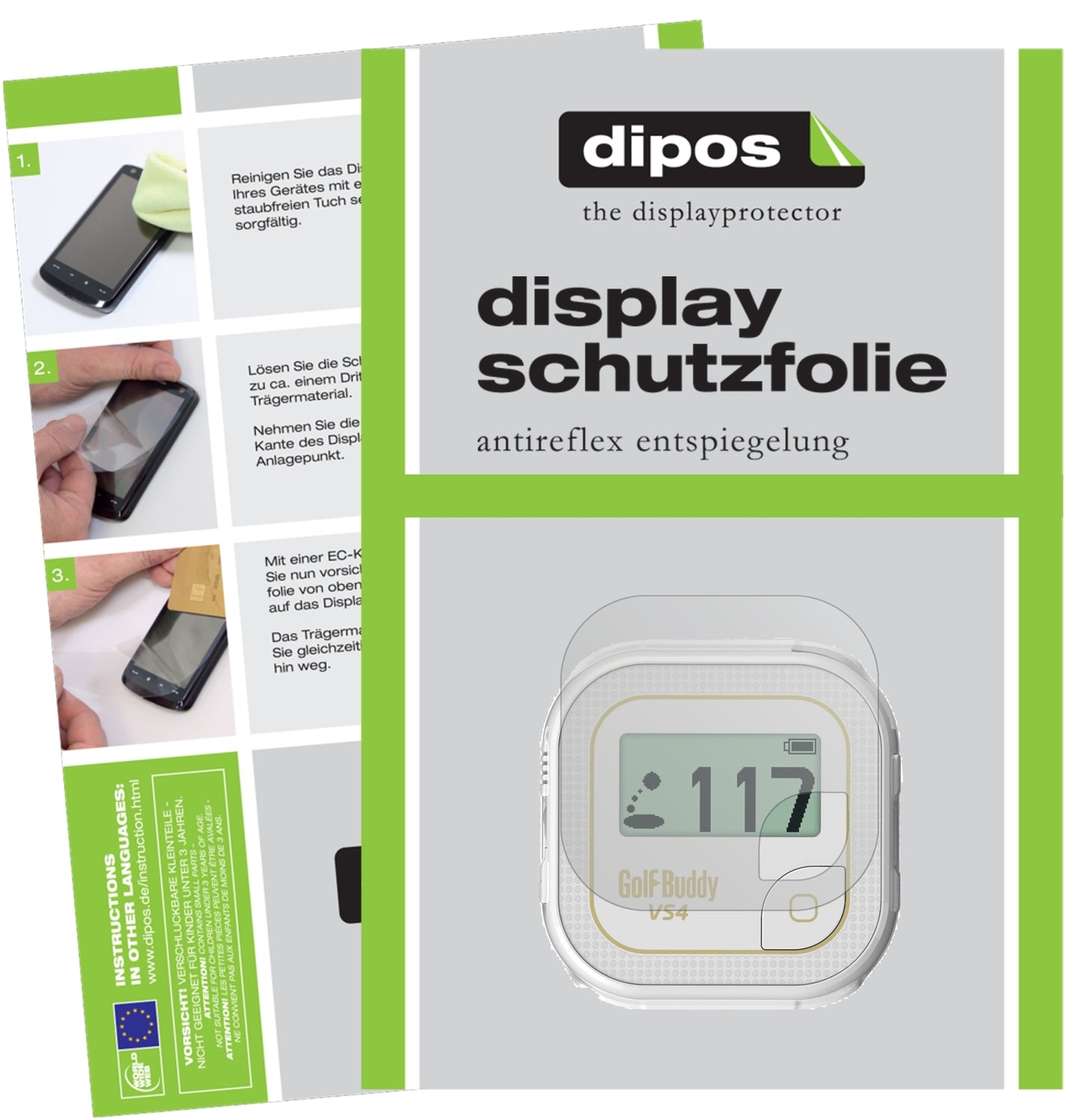 Matte Displayschutzfolie von dipos passend für Golfbuddy Voice VS4, präziser Zuschnitt und blasenfrei montiert