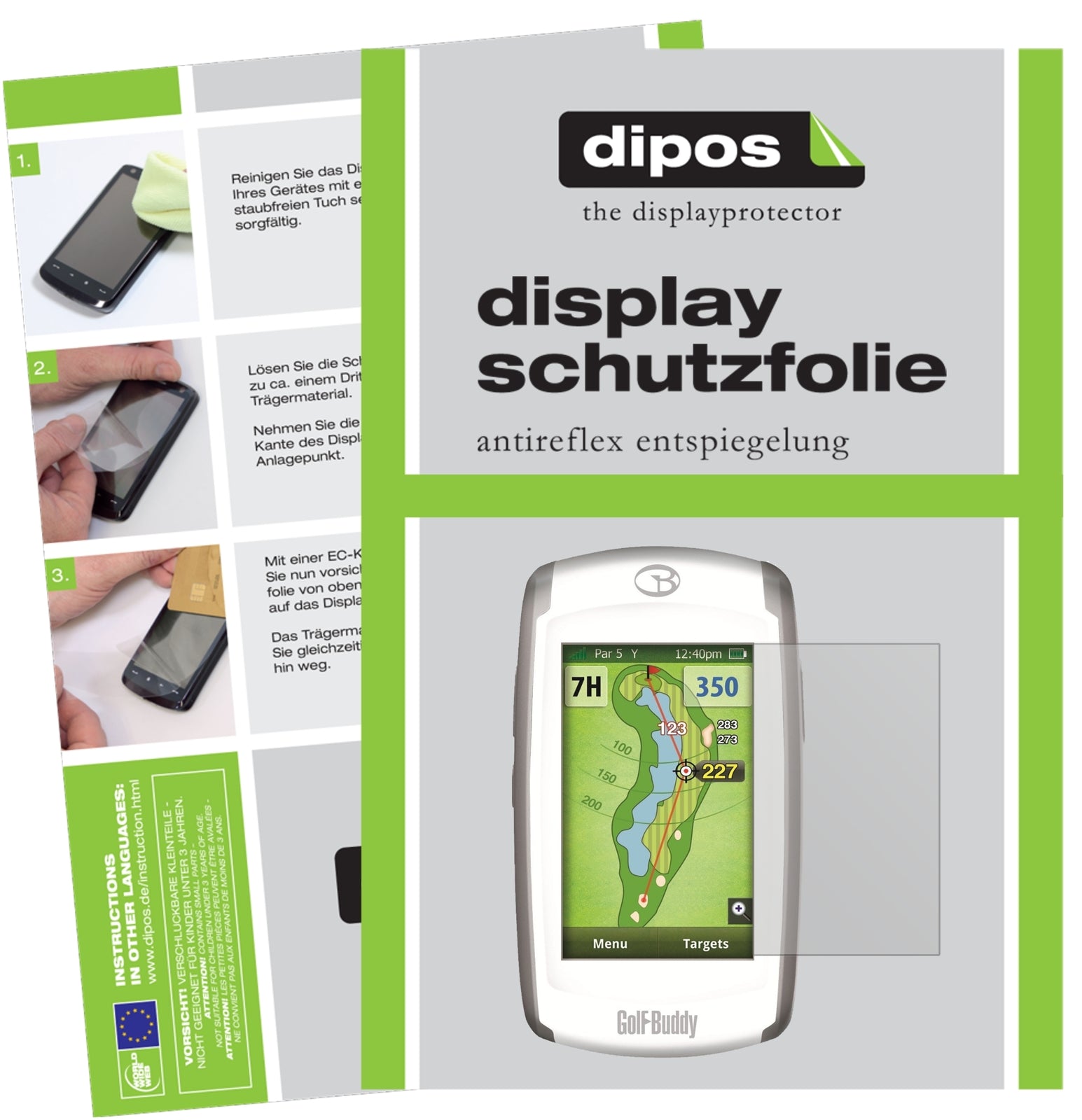 Matte Displayschutzfolie von dipos passend für Golfbuddy World Platinum 2, präziser Zuschnitt und blasenfrei montiert