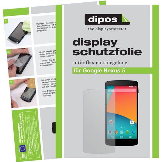 Matte Displayschutzfolie von dipos passend für Google Nexus 5 LG, präziser Zuschnitt und blasenfrei montiert
