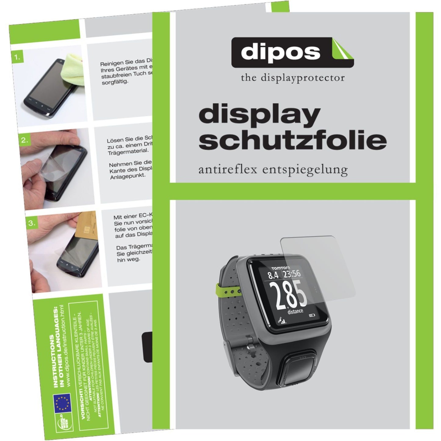 Matte Displayschutzfolie von dipos passend für GPS Sportuhr Multisport Cardio TomTom, präziser Zuschnitt und blasenfrei montiert