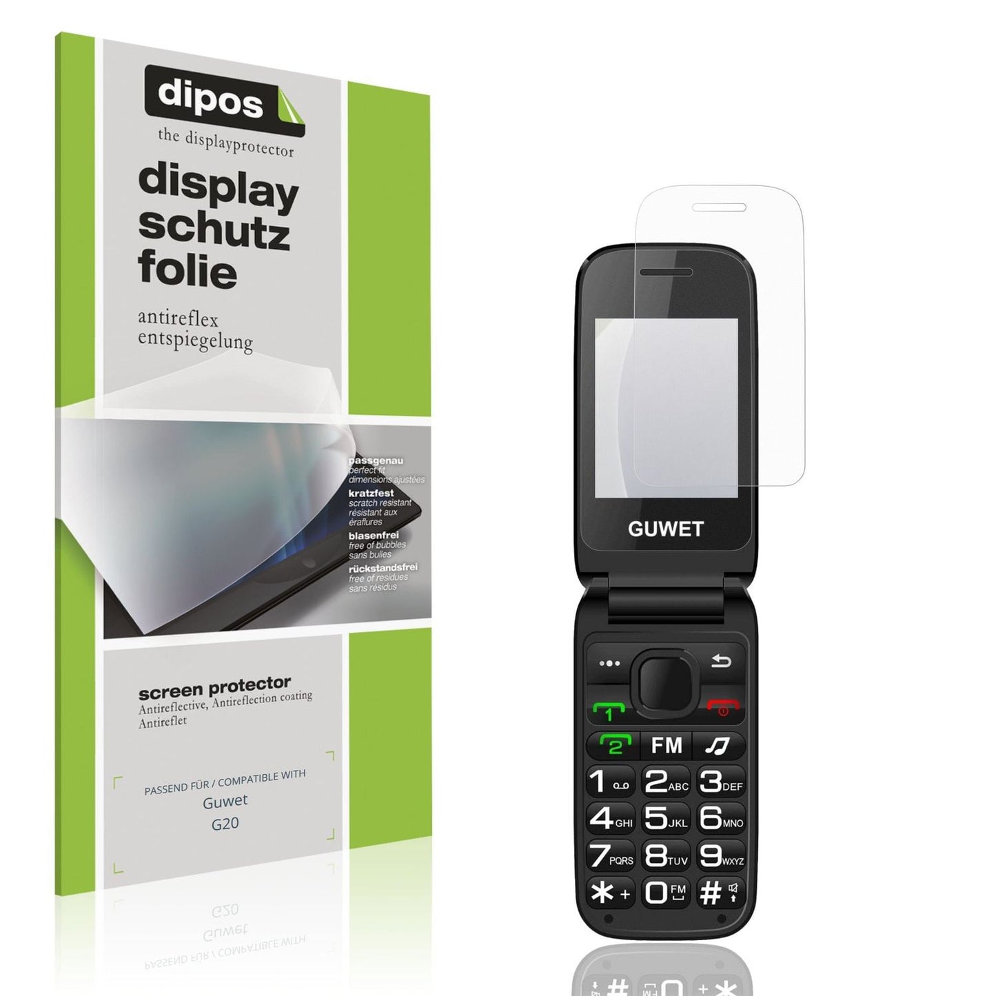 Matte Displayschutzfolie von dipos passend für Guwet G20, präziser Zuschnitt und blasenfrei montiert