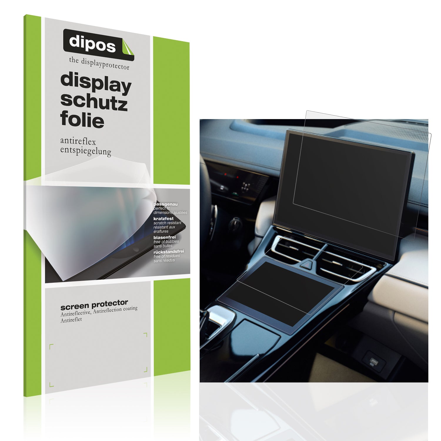 Matte Displayschutzfolie von dipos passend für GWM Wey 05 Dual Touchscreen, präziser Zuschnitt und blasenfrei montiert