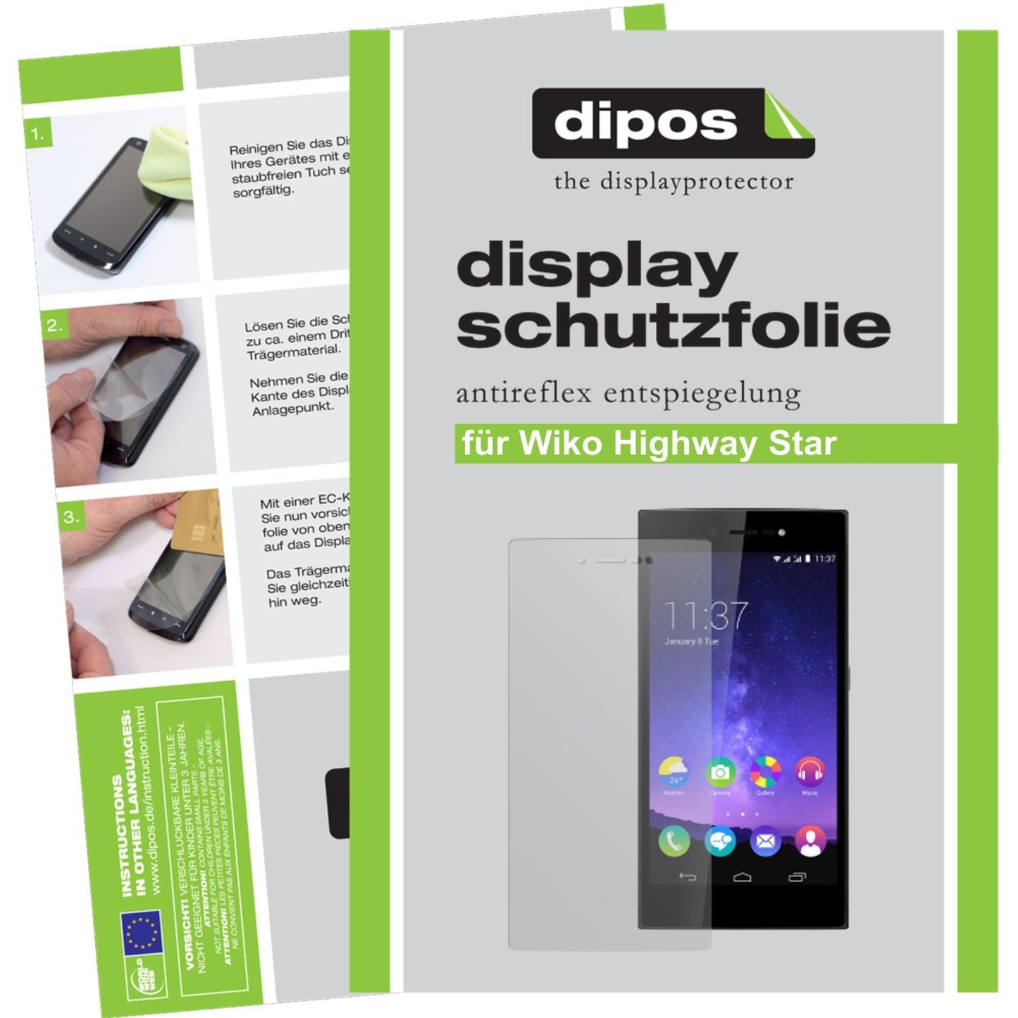 Matte Displayschutzfolie von dipos passend für Highway Star Wiko, präziser Zuschnitt und blasenfrei montiert