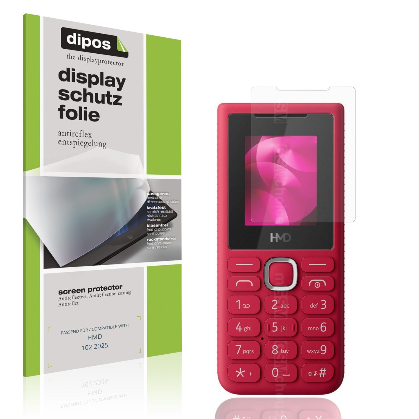 Matte Displayschutzfolie von dipos passend für HMD 102 2025, präziser Zuschnitt und blasenfrei montiert