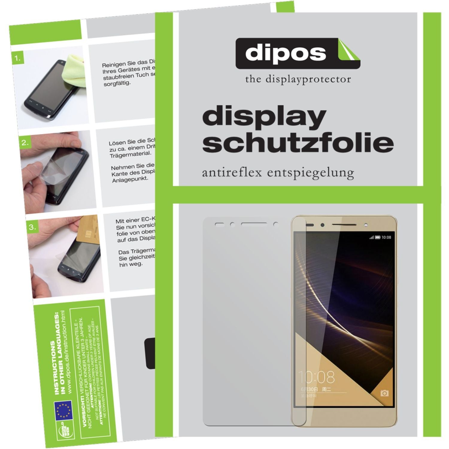 Matte Displayschutzfolie von dipos passend für Honor 7 Huawei, präziser Zuschnitt und blasenfrei montiert