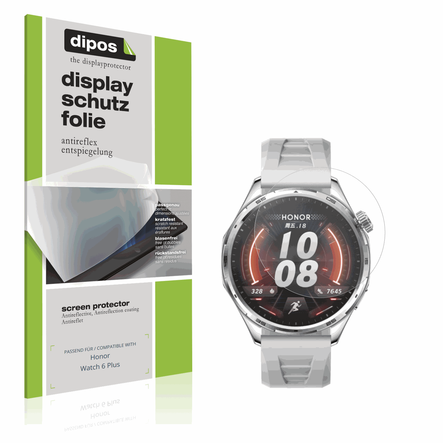 Matte Displayschutzfolie von dipos passend für Honor Watch 6 Plus, präziser Zuschnitt und blasenfrei montiert