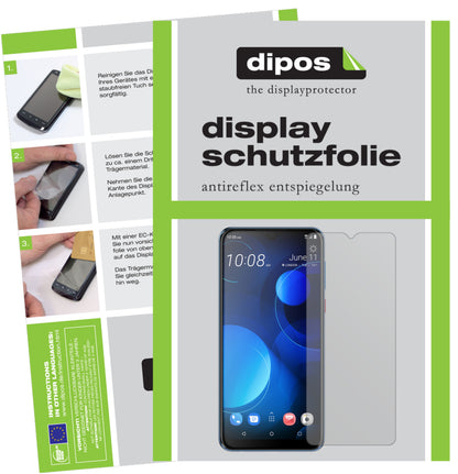 Matte Displayschutzfolie von dipos passend für HTC Desire 19 Plus, präziser Zuschnitt und blasenfrei montiert