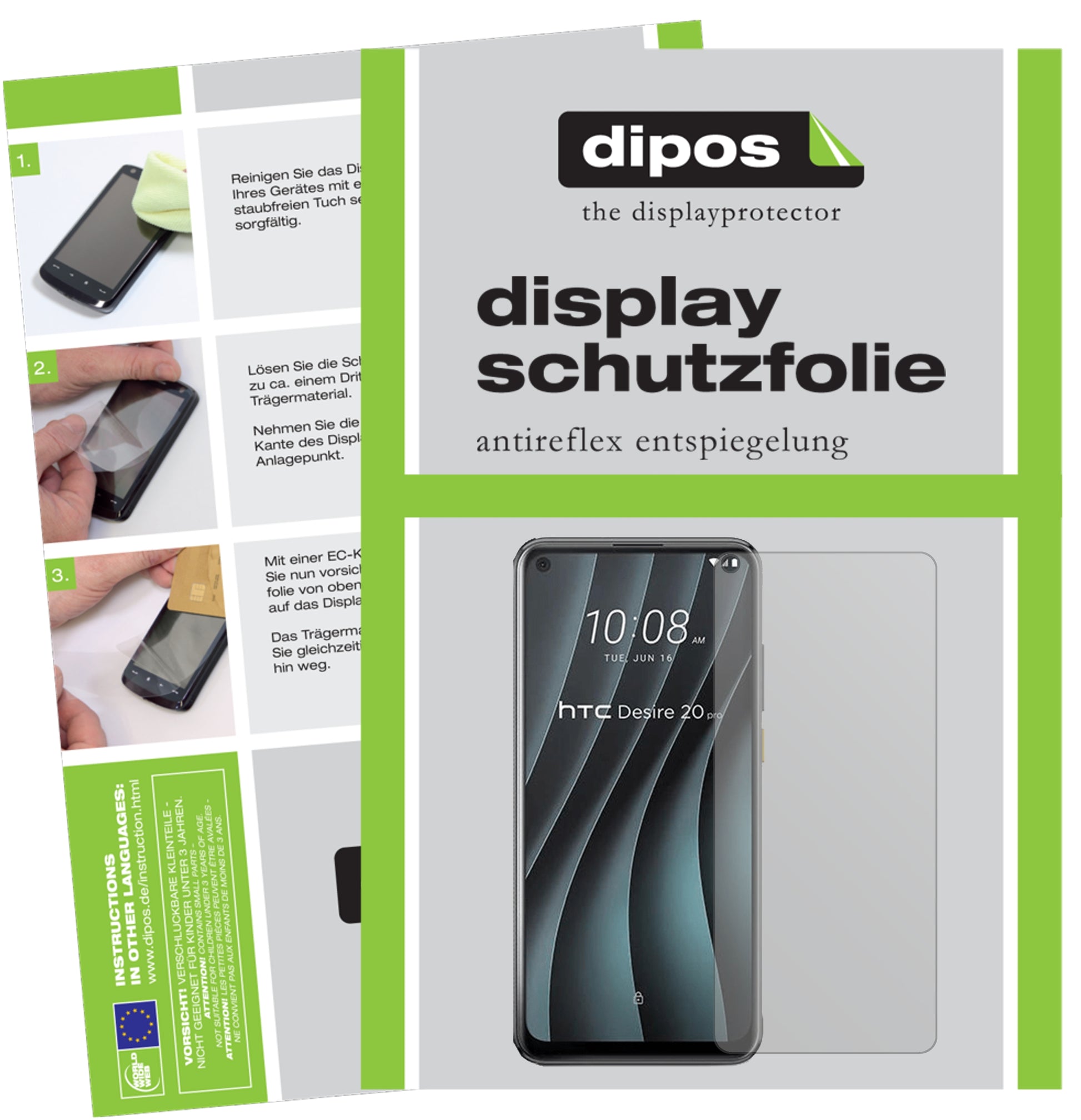 Matte Displayschutzfolie von dipos passend für HTC Desire 20 Pro, präziser Zuschnitt und blasenfrei montiert