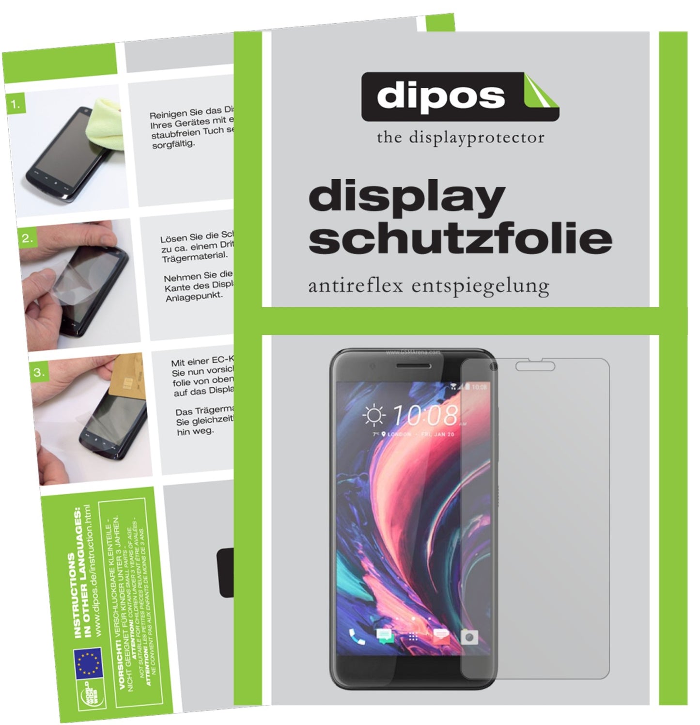Matte Displayschutzfolie von dipos passend für HTC One X10, präziser Zuschnitt und blasenfrei montiert