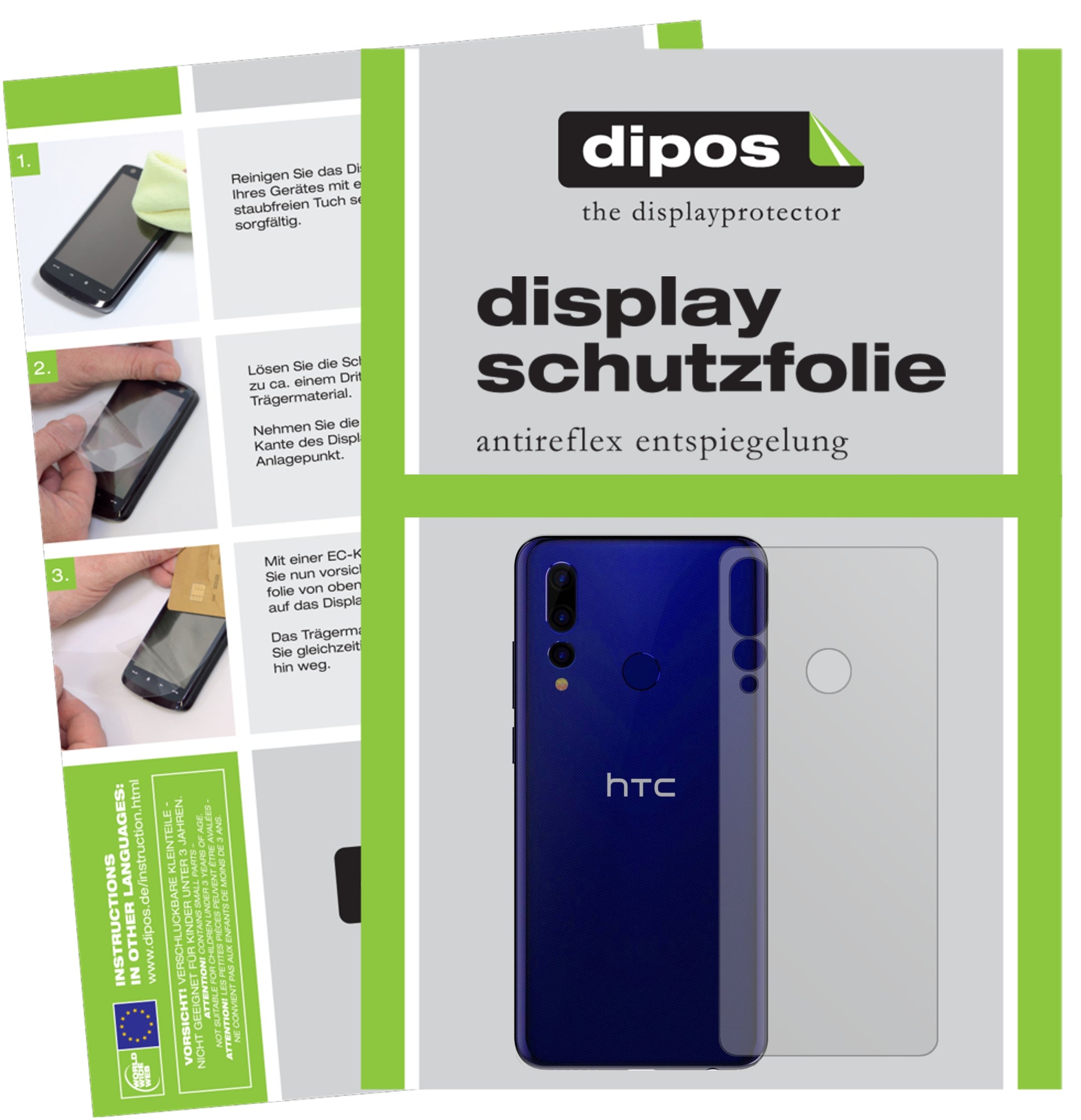 Matte Displayschutzfolie von dipos passend für HTC Wildfire X Rückseite, präziser Zuschnitt und blasenfrei montiert