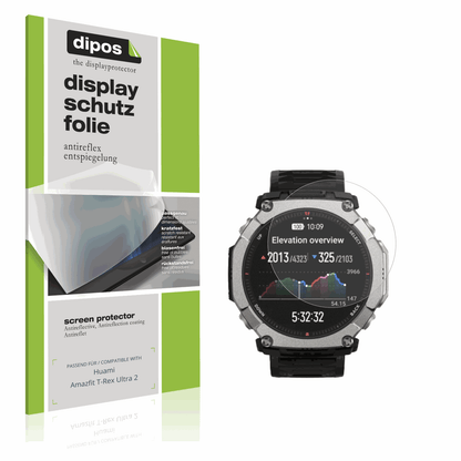 Matte Displayschutzfolie von dipos passend für Huami Amazfit T-Rex Ultra 2, präziser Zuschnitt und blasenfrei montiert