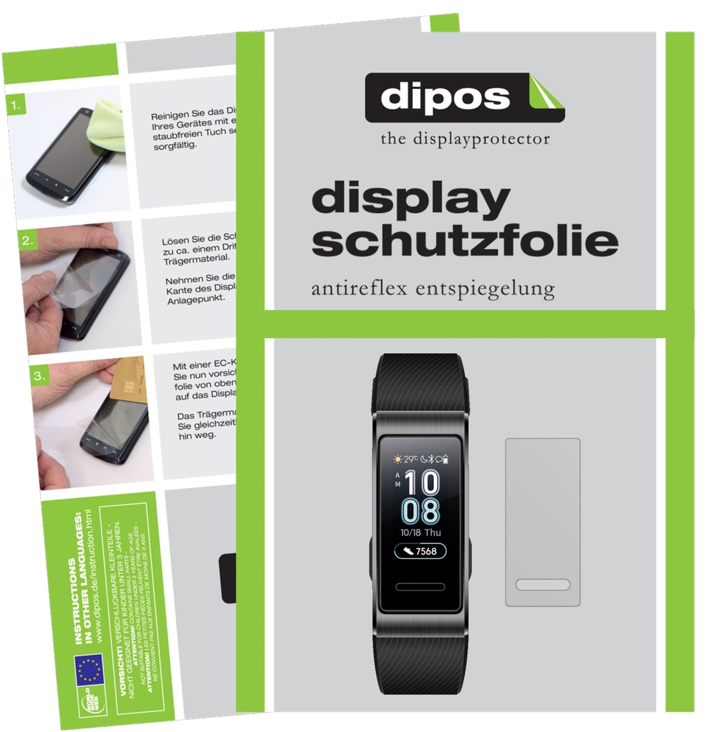 Matte Displayschutzfolie von dipos passend für Huawei Band 3 Pro, präziser Zuschnitt und blasenfrei montiert
