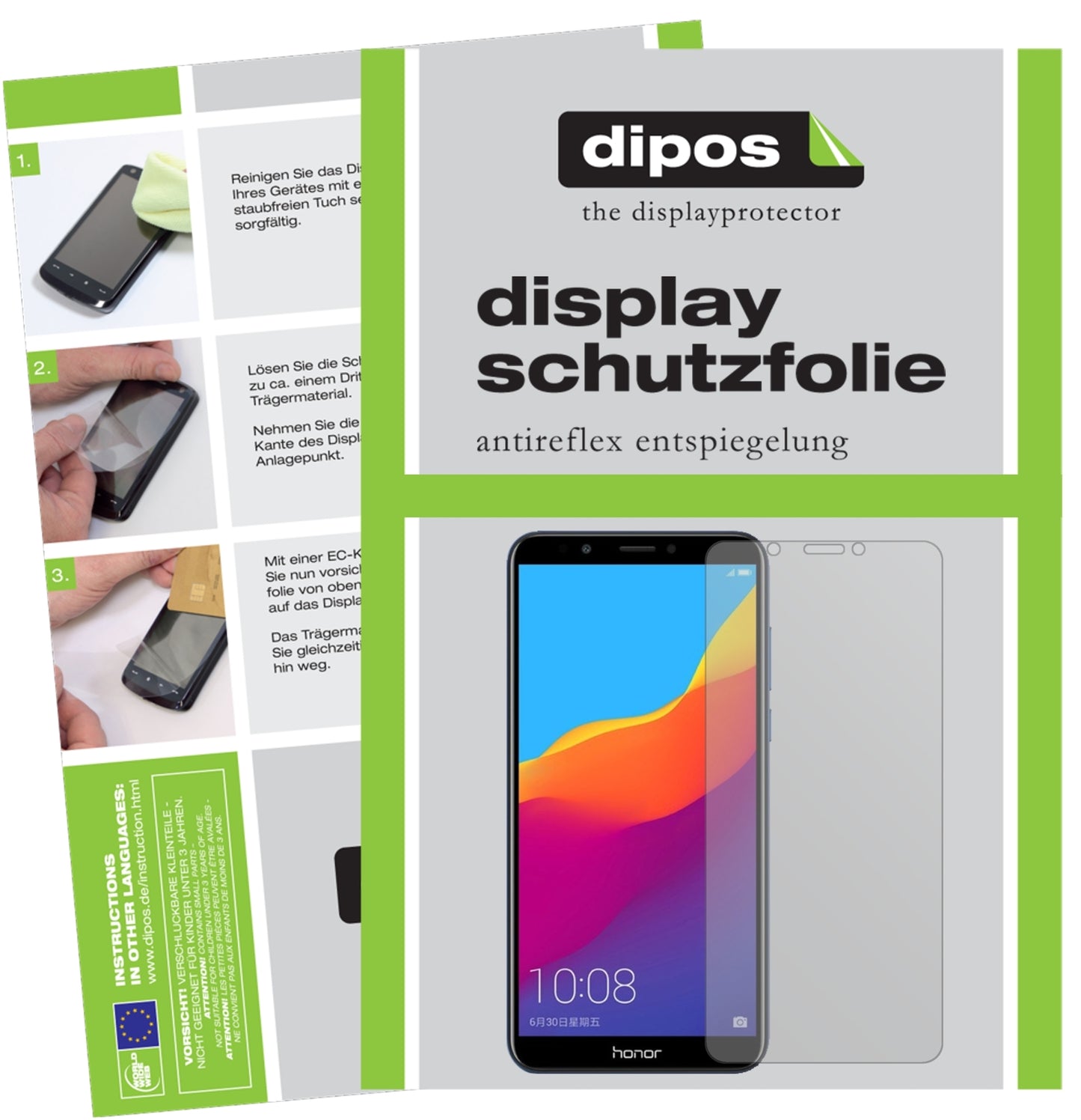 Matte Displayschutzfolie von dipos passend für Huawei Honor 7C, präziser Zuschnitt und blasenfrei montiert