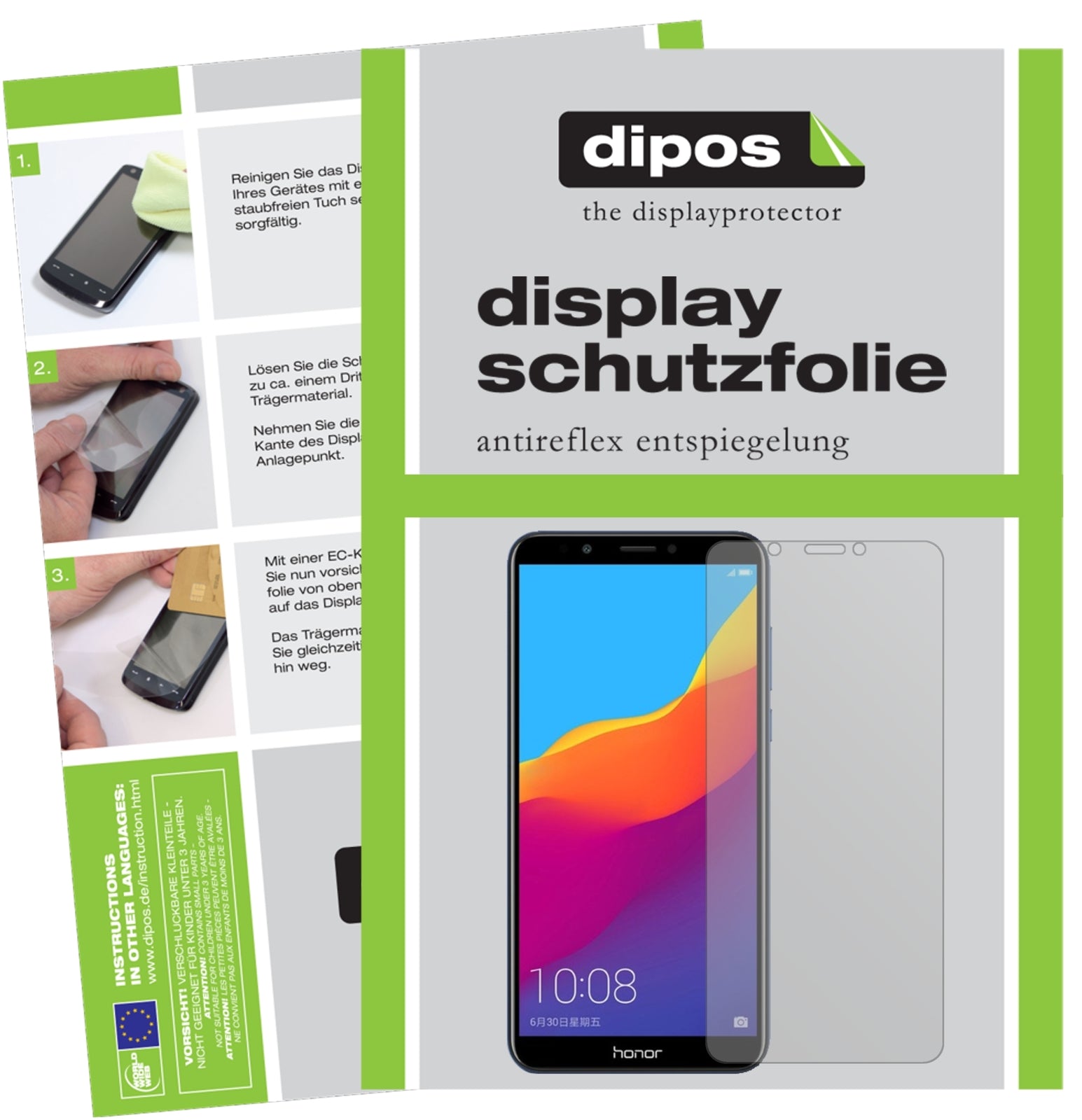 Matte Displayschutzfolie von dipos passend für Huawei Honor 7C, präziser Zuschnitt und blasenfrei montiert