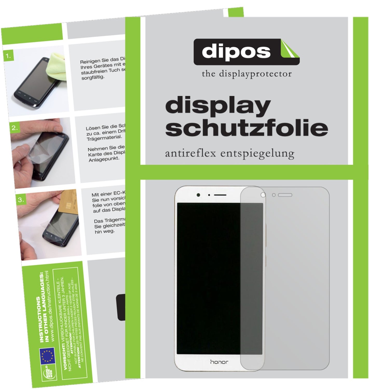 Matte Displayschutzfolie von dipos passend für Huawei Honor V9, präziser Zuschnitt und blasenfrei montiert