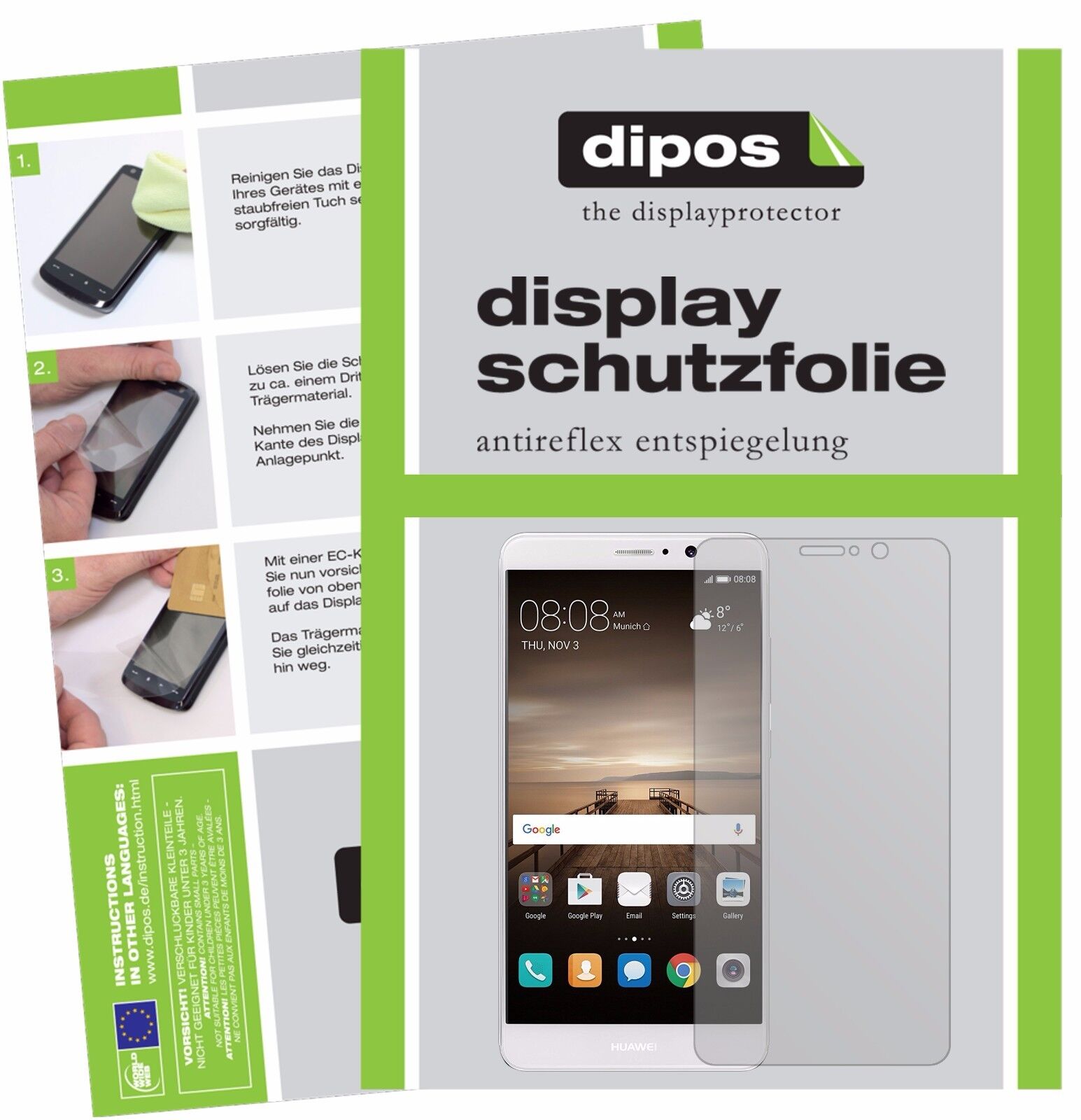 Matte Displayschutzfolie von dipos passend für Huawei Mate 9, präziser Zuschnitt und blasenfrei montiert