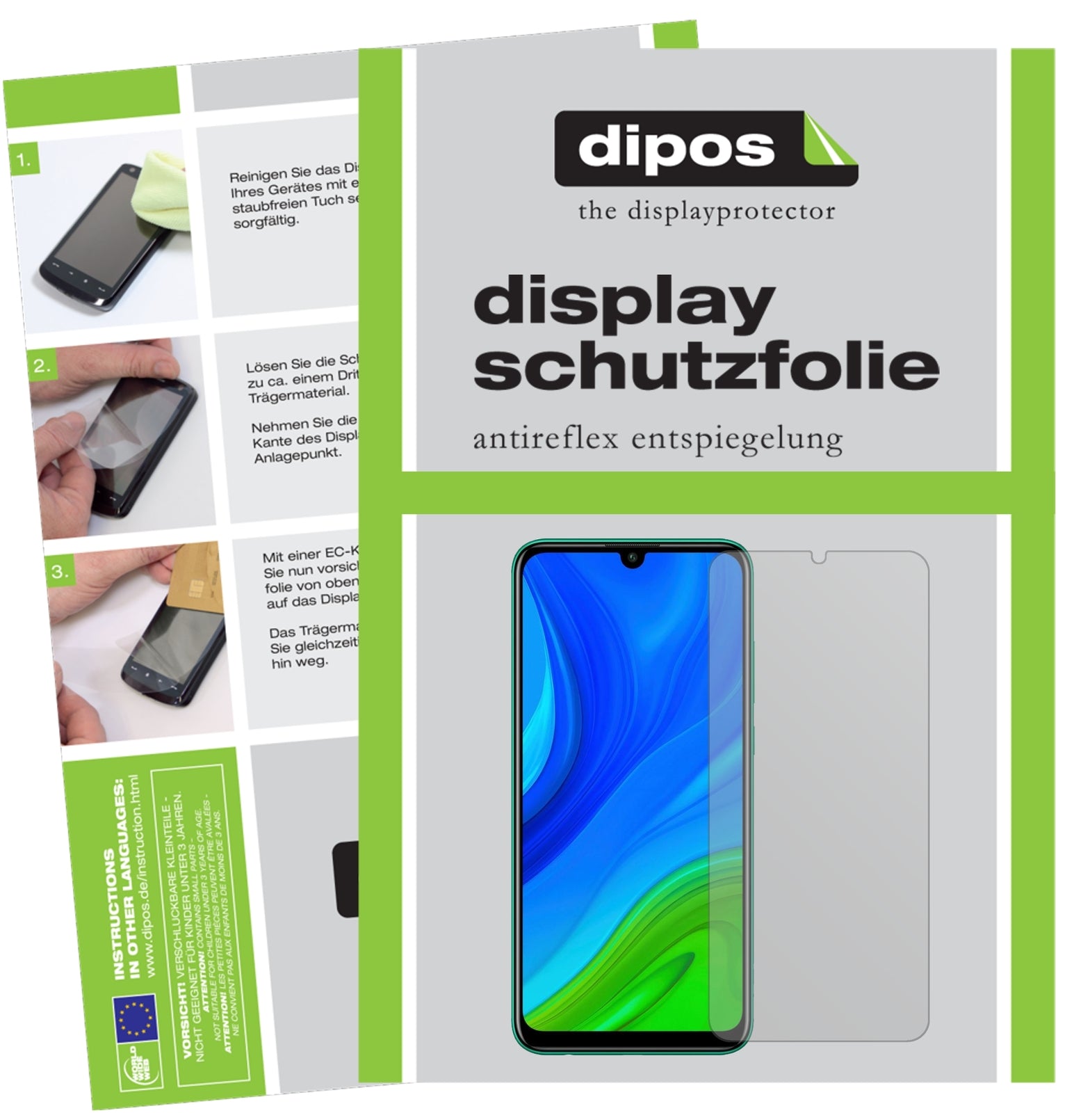 Matte Displayschutzfolie von dipos passend für Huawei P Smart (2020), präziser Zuschnitt und blasenfrei montiert