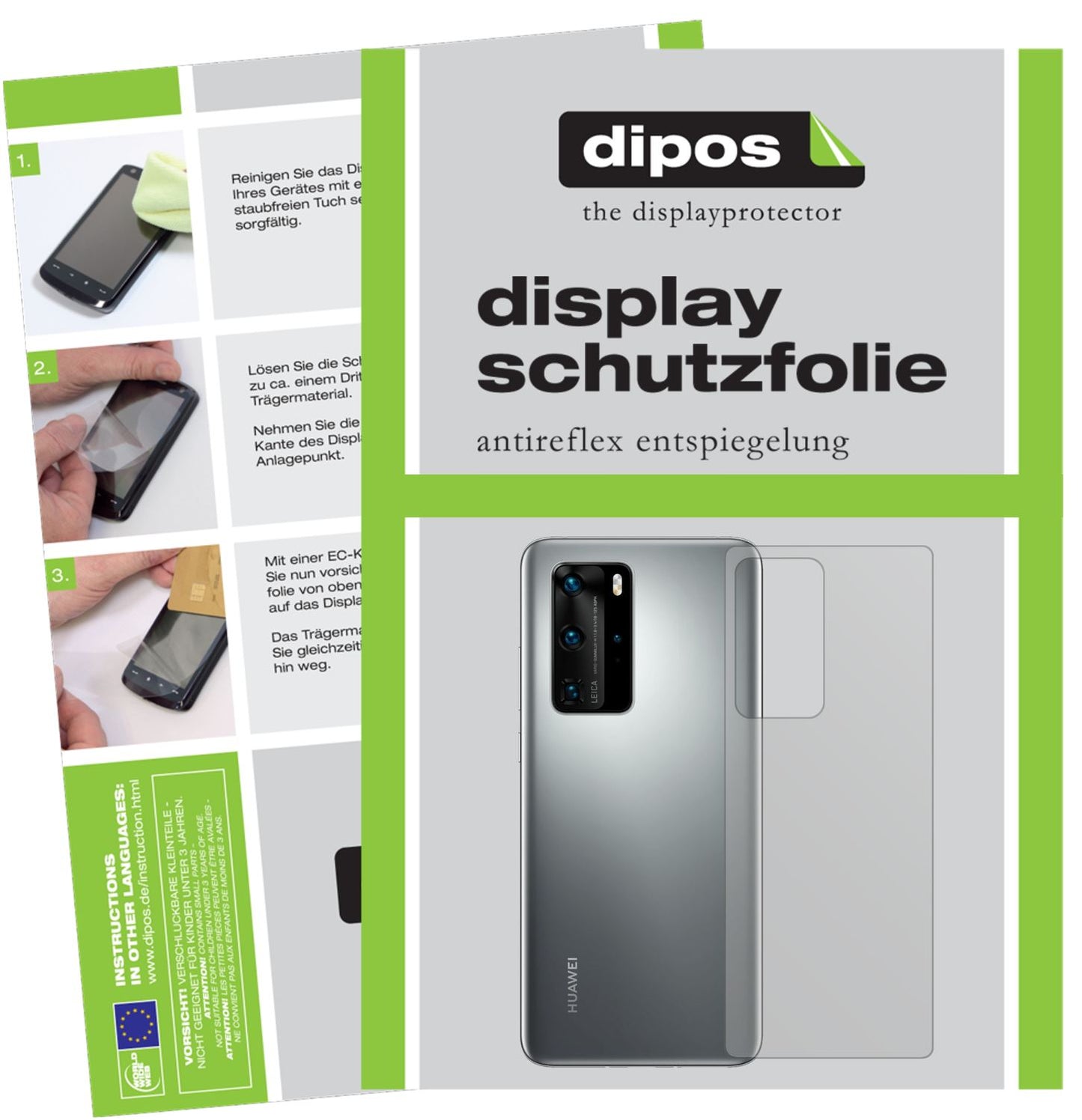 Matte Displayschutzfolie von dipos passend für Huawei P40 Rückseite, präziser Zuschnitt und blasenfrei montiert