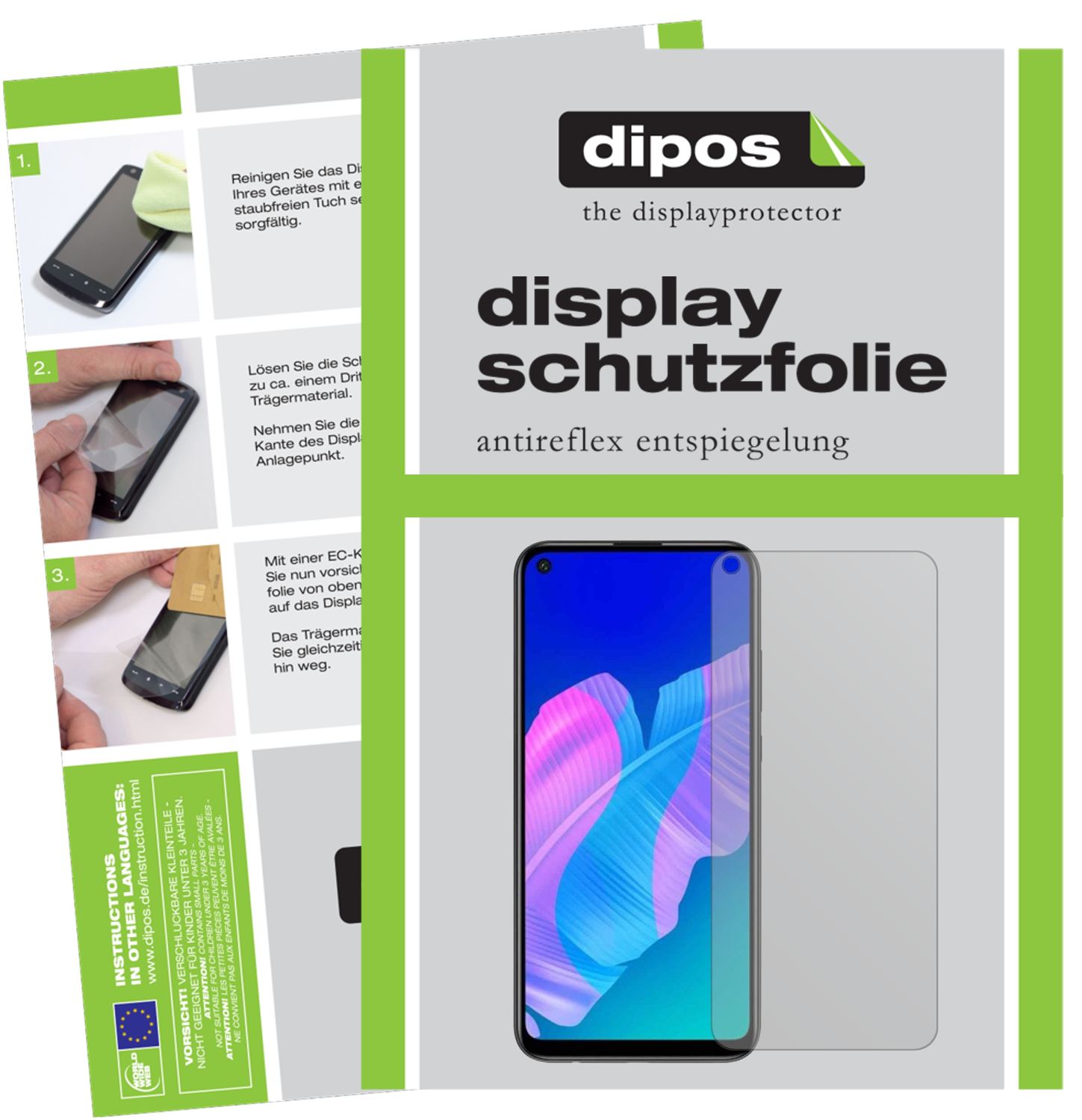 Matte Displayschutzfolie von dipos passend für Huawei Y7p, präziser Zuschnitt und blasenfrei montiert