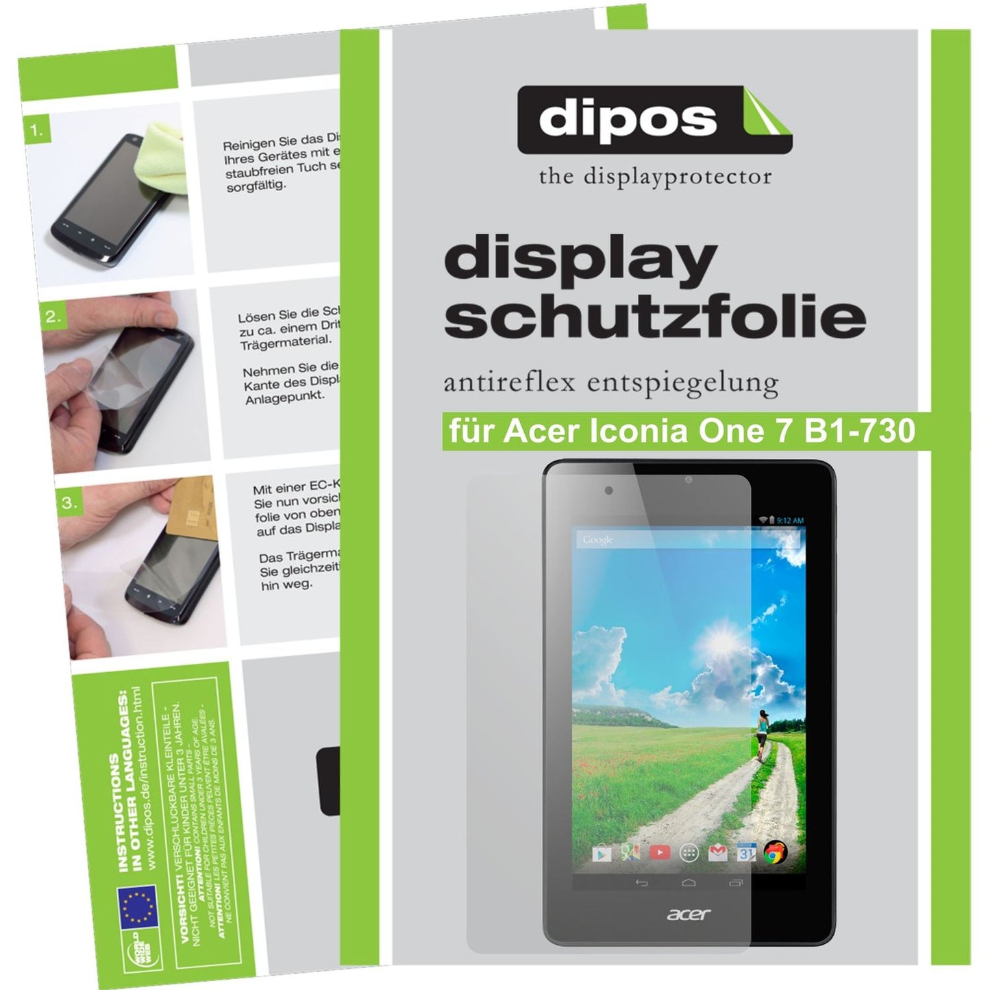 Matte Displayschutzfolie von dipos passend für Iconia One 7 B1-730 Acer, präziser Zuschnitt und blasenfrei montiert