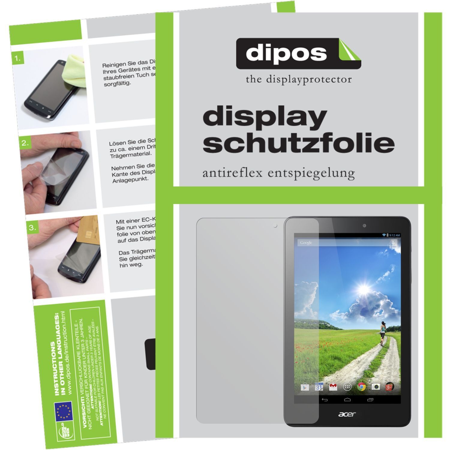 Matte Displayschutzfolie von dipos passend für Iconia One 8 B1-810 Acer, präziser Zuschnitt und blasenfrei montiert