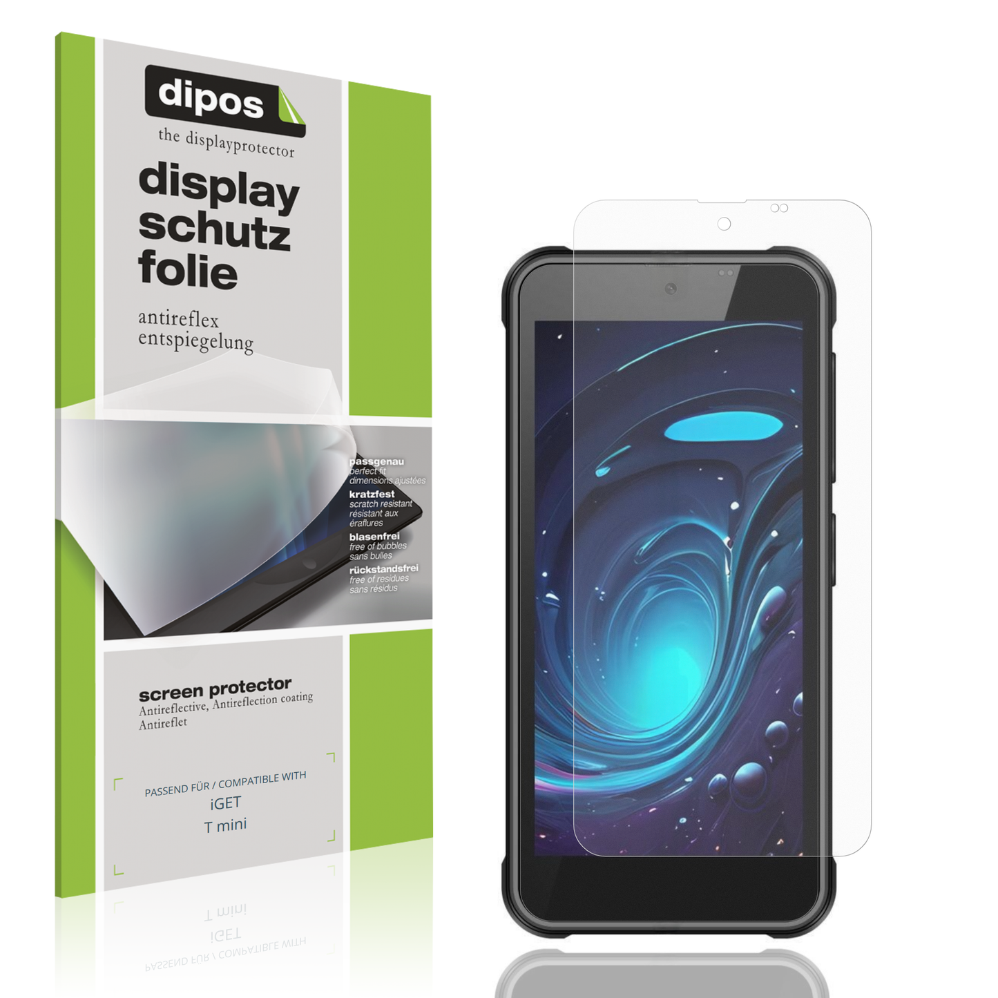 Matte Displayschutzfolie von dipos passend für iGET T mini, präziser Zuschnitt und blasenfrei montiert