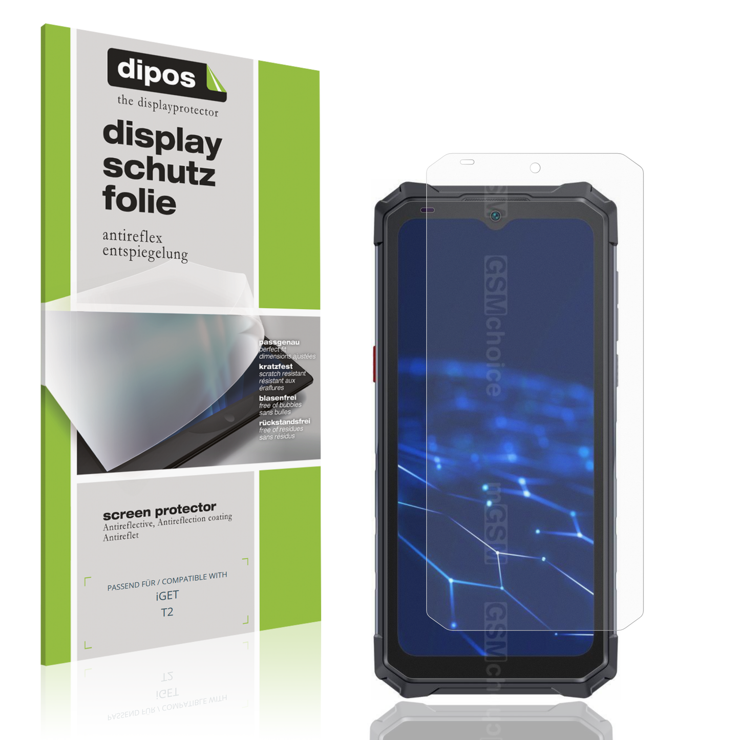 Matte Displayschutzfolie von dipos passend für iGET T2, präziser Zuschnitt und blasenfrei montiert