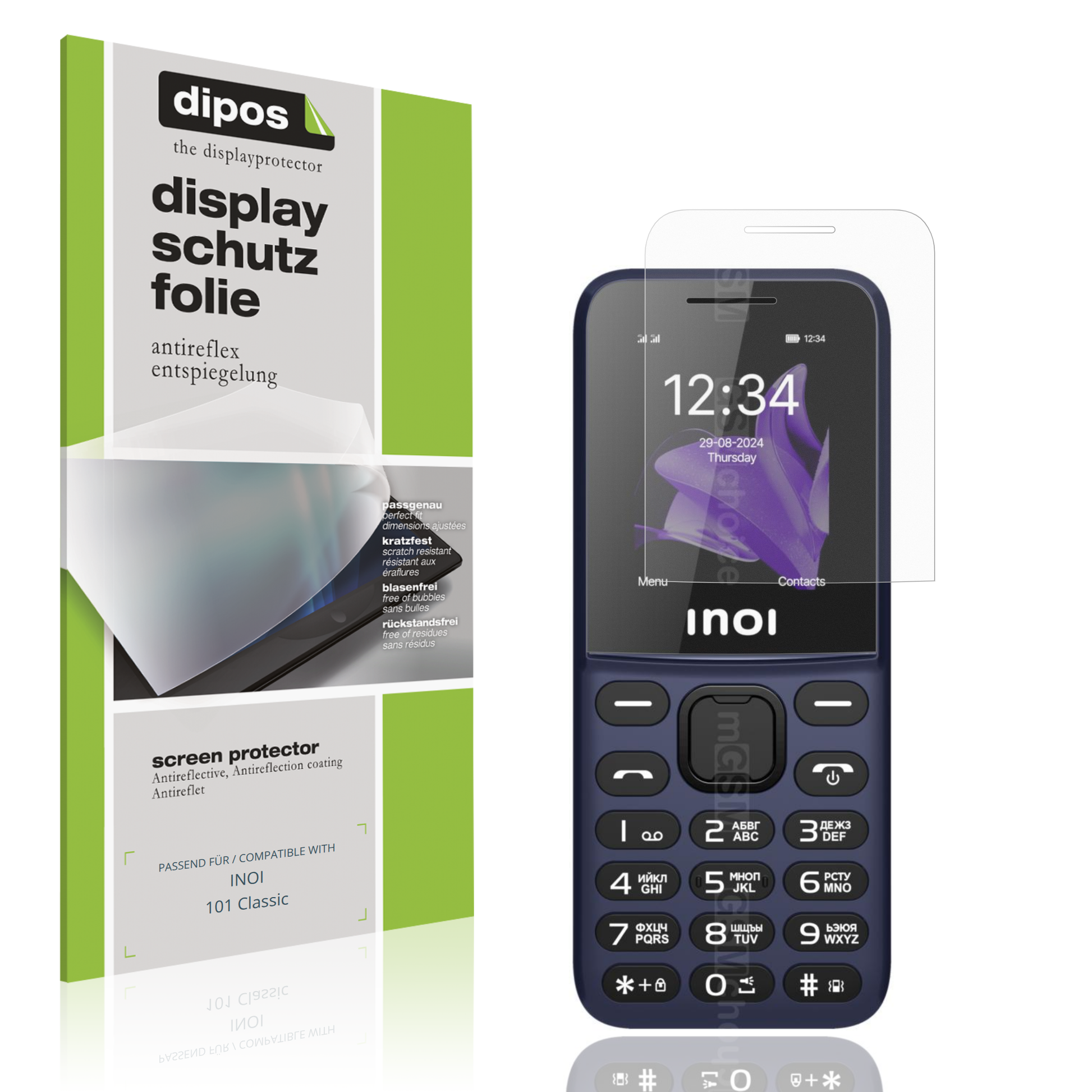 Matte Displayschutzfolie von dipos passend für INOI 101 Classic, präziser Zuschnitt und blasenfrei montiert