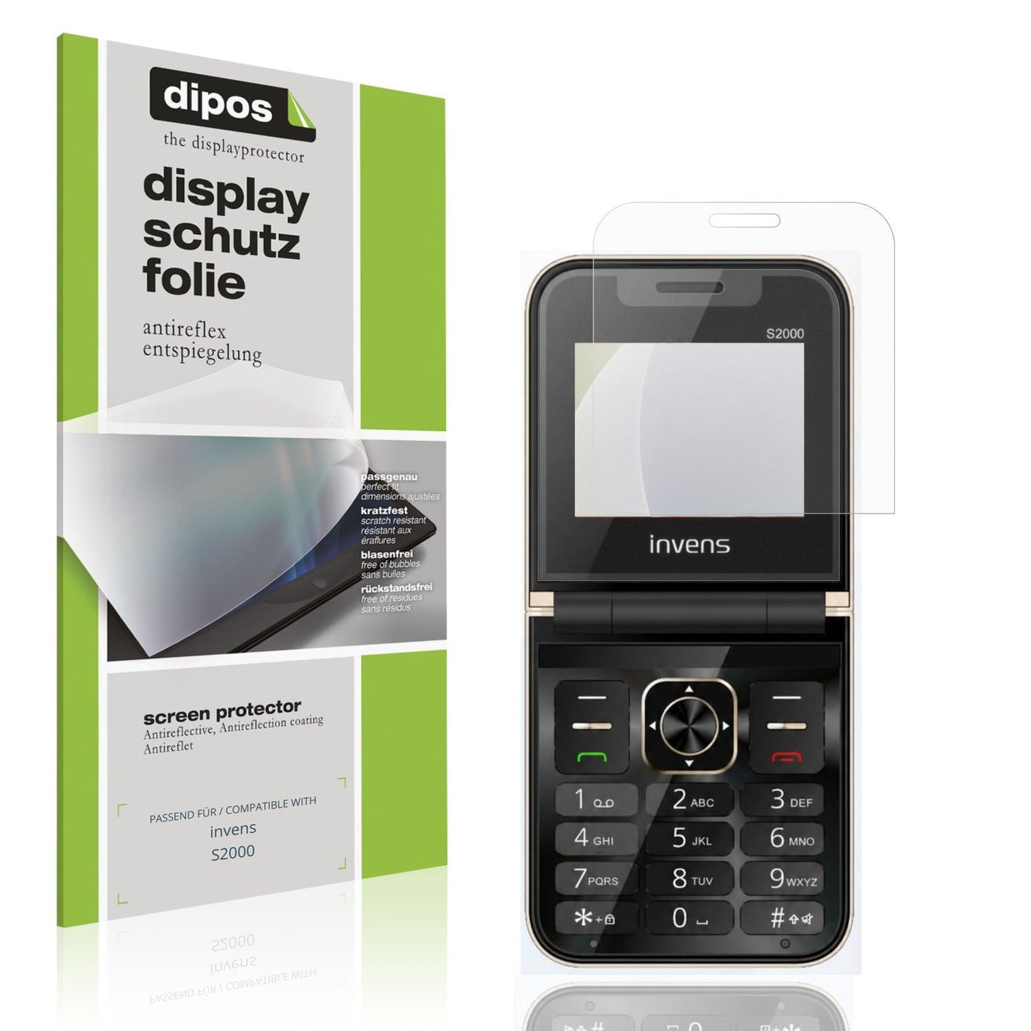 Matte Displayschutzfolie von dipos passend für invens S2000, präziser Zuschnitt und blasenfrei montiert