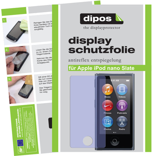 Matte Displayschutzfolie von dipos passend für iPod Nano Slate 7G Apple, präziser Zuschnitt und blasenfrei montiert