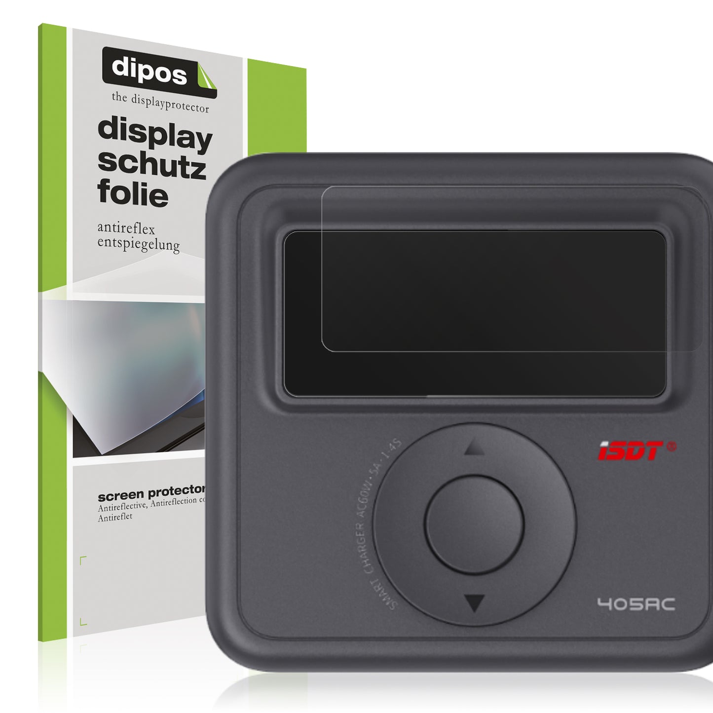 Matte Displayschutzfolie von dipos passend für ISDT 405AC, präziser Zuschnitt und blasenfrei montiert