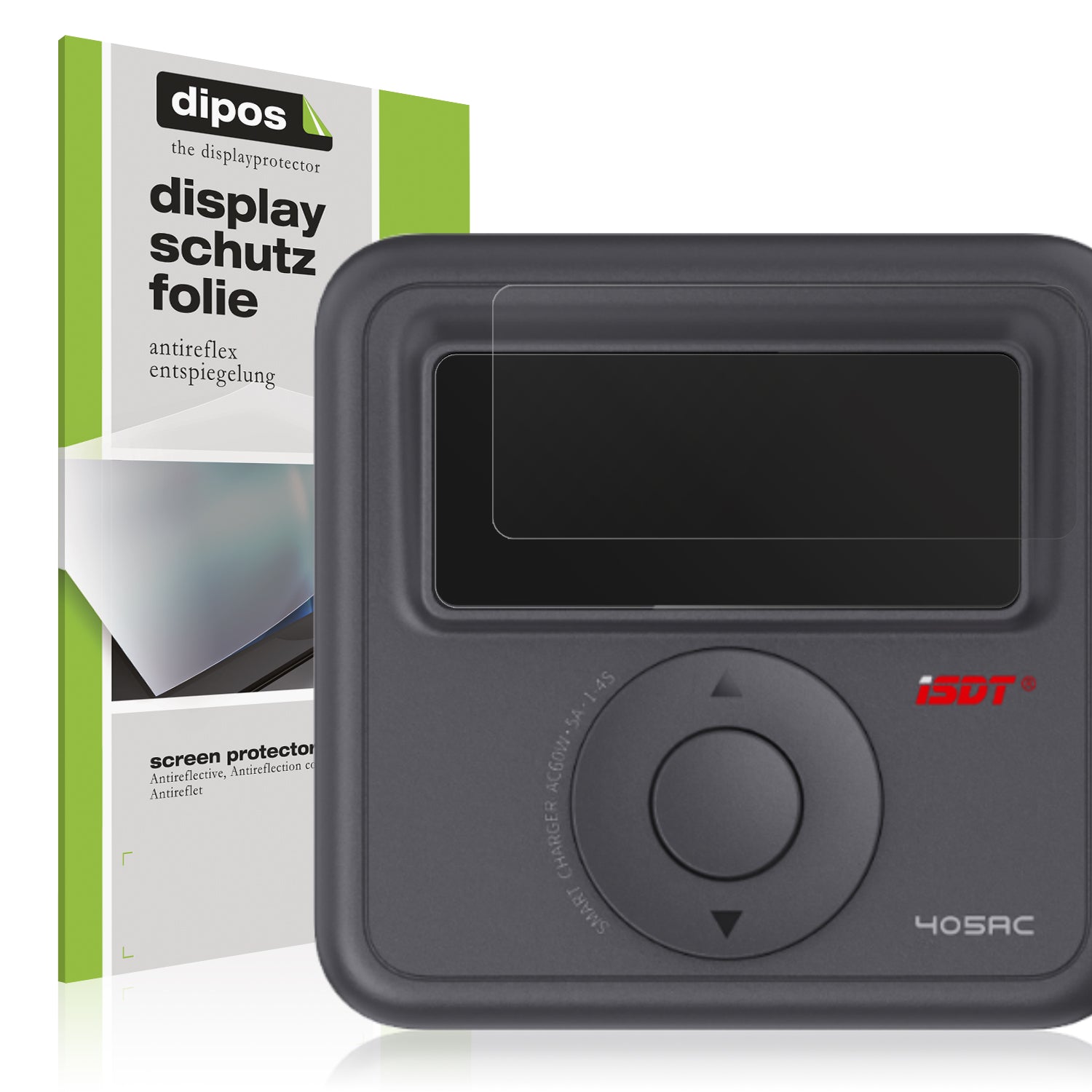 Matte Displayschutzfolie von dipos passend für ISDT 405AC, präziser Zuschnitt und blasenfrei montiert
