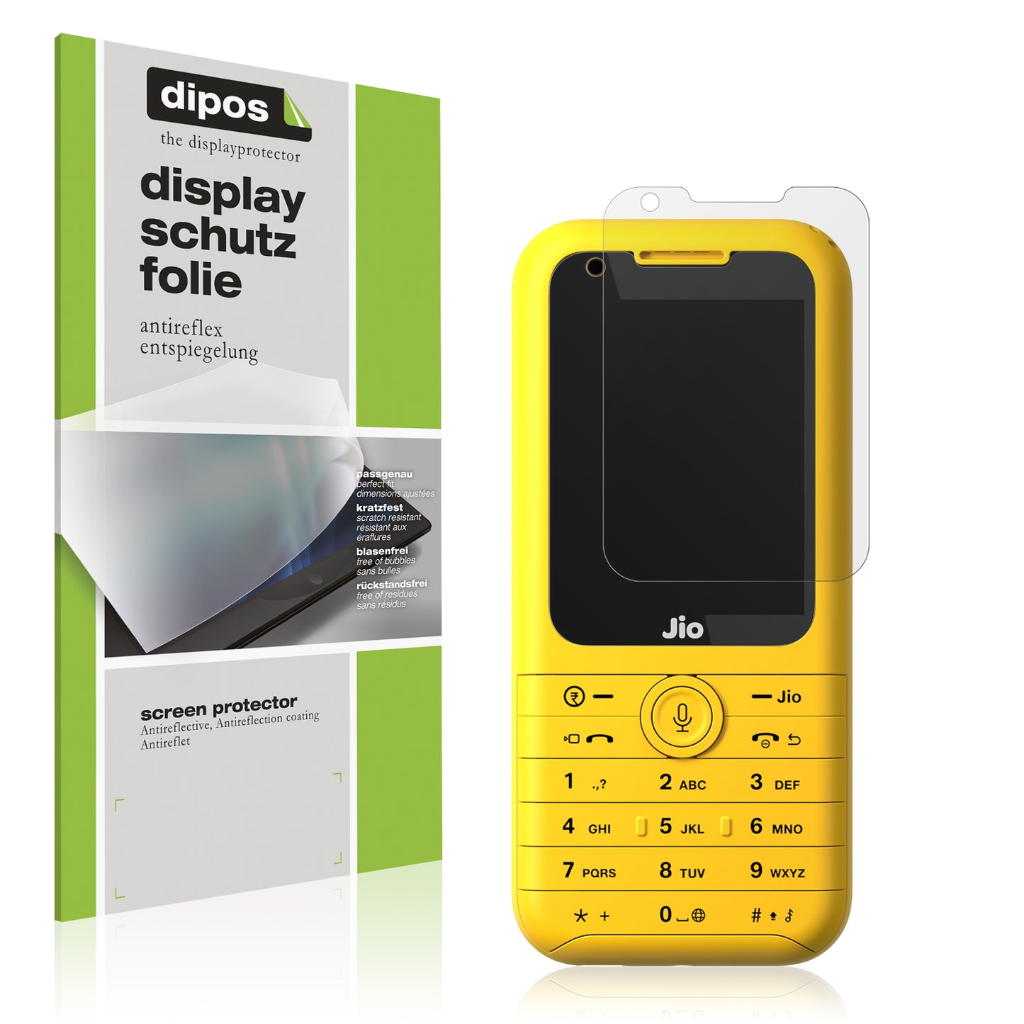 Matte Displayschutzfolie von dipos passend für Jio Phone Prima 2, präziser Zuschnitt und blasenfrei montiert