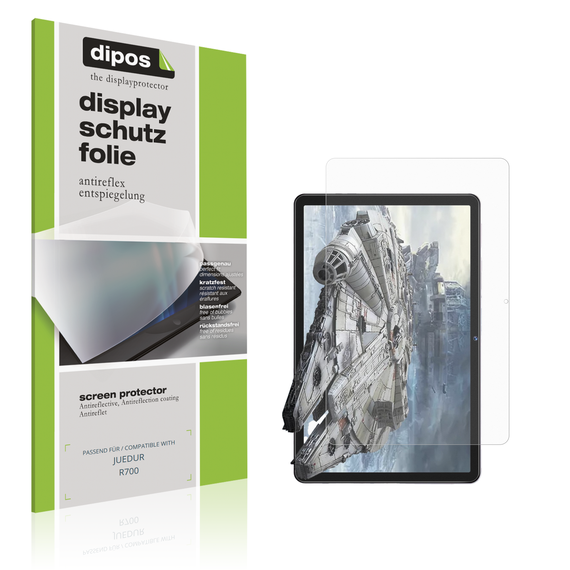 Matte Displayschutzfolie von dipos passend für JUEDUR R700, präziser Zuschnitt und blasenfrei montiert
