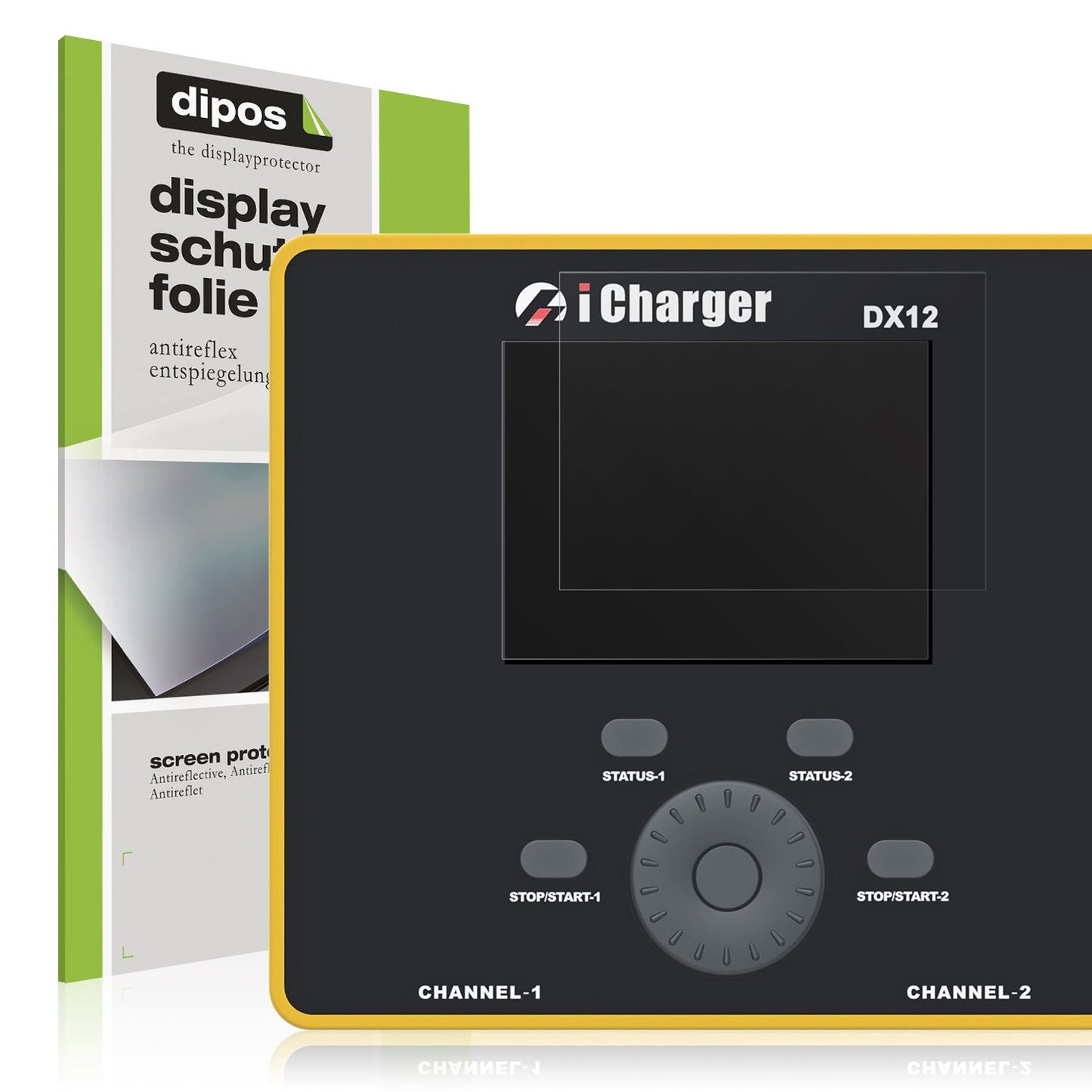 Matte Displayschutzfolie von dipos passend für Junsi iCharger DX12, präziser Zuschnitt und blasenfrei montiert
